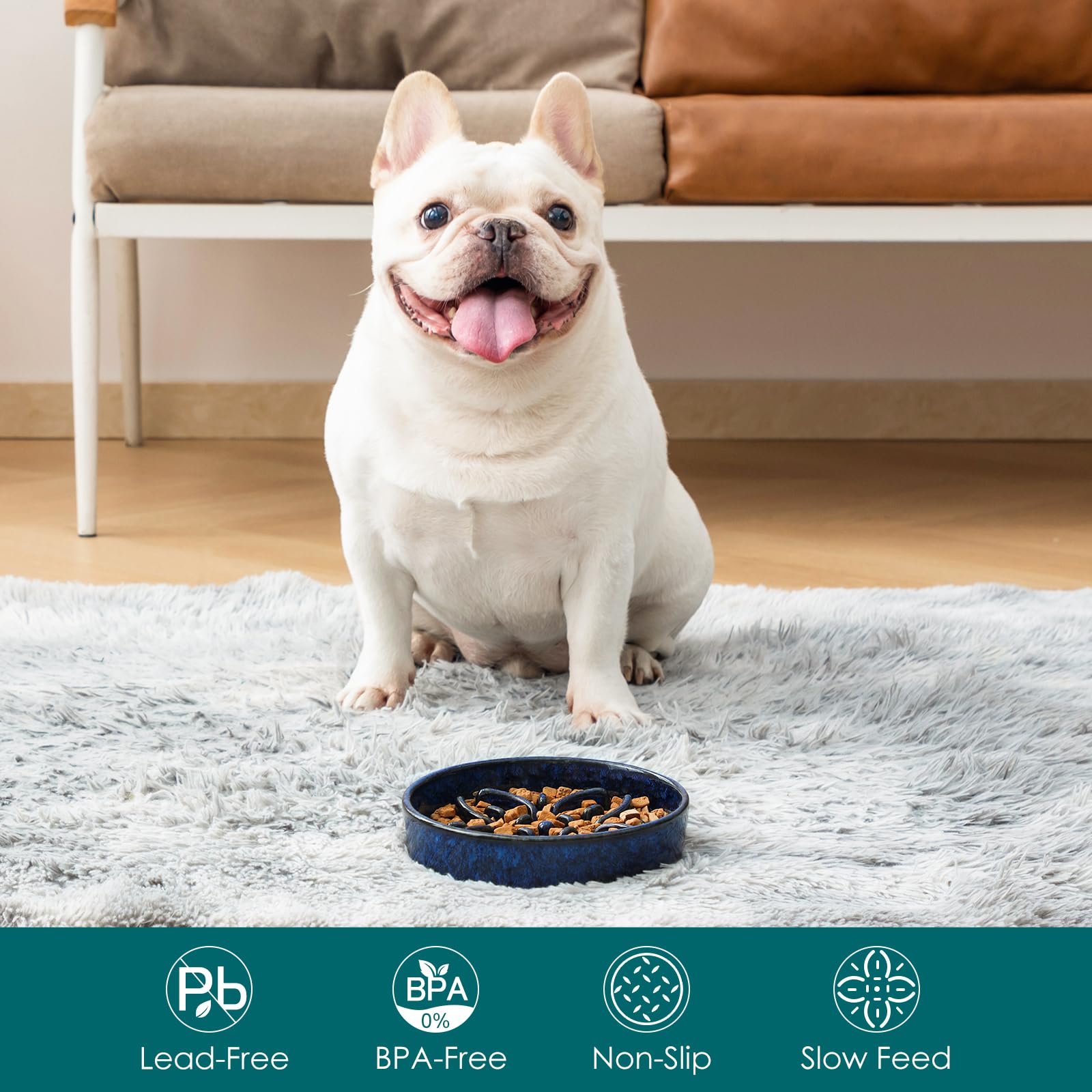 Tazón puzzle floral para perros pequeños, en azul.