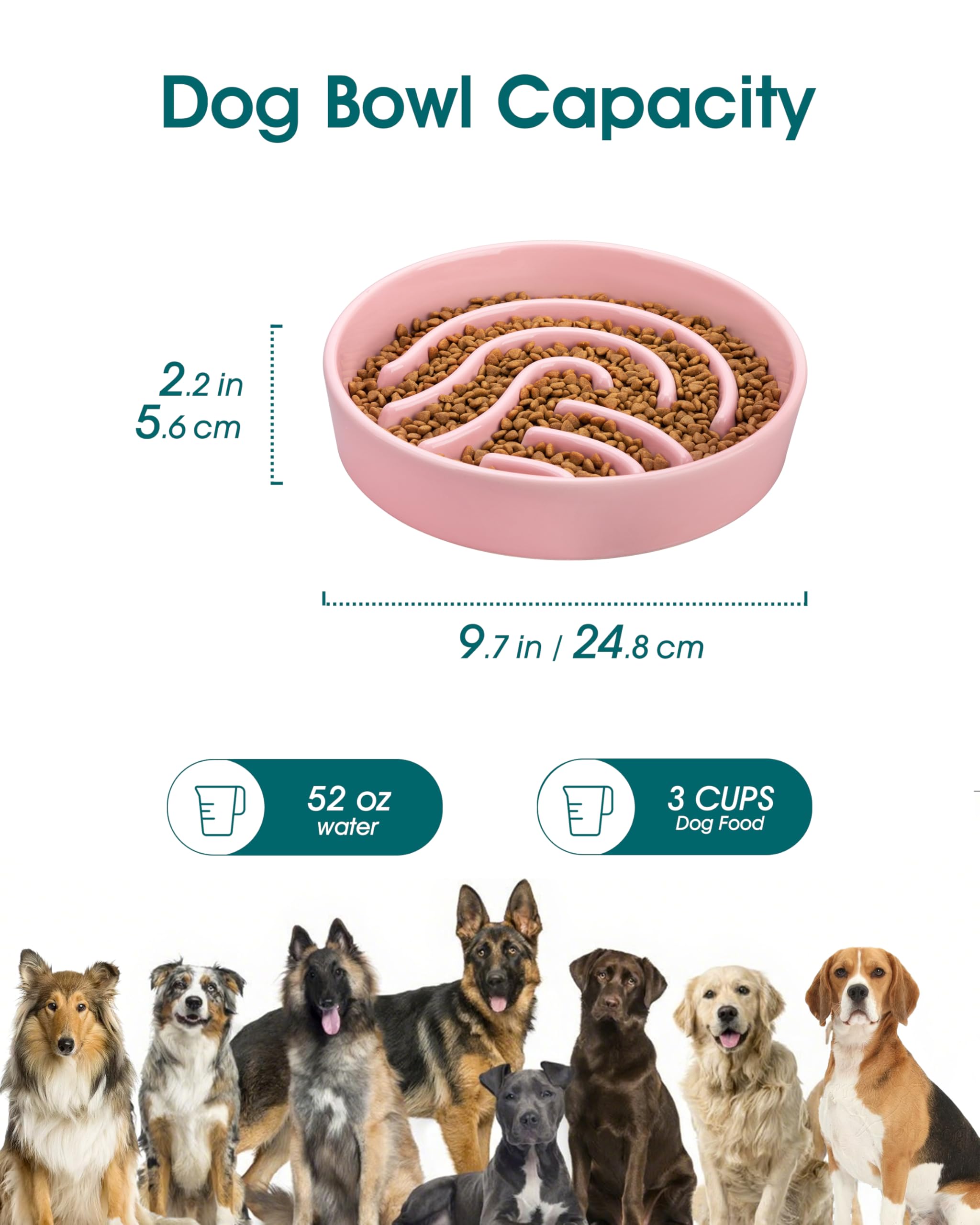 Comedero cerámico rosa con diseño de laberinto para perros, estimula la curiosidad