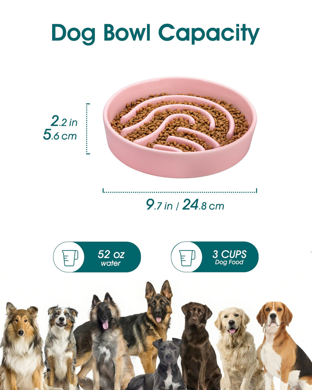 Comedero cerámico rosa con diseño de laberinto para perros, estimula la curiosidad