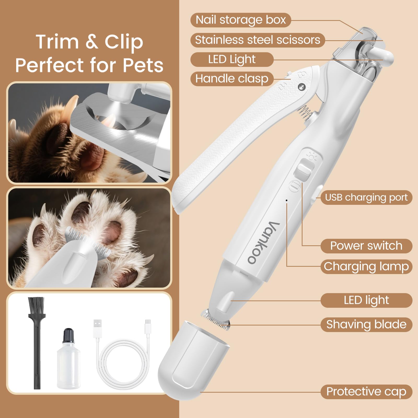 Recortador de pelo Vankoo para patas y cara, grooming seguro