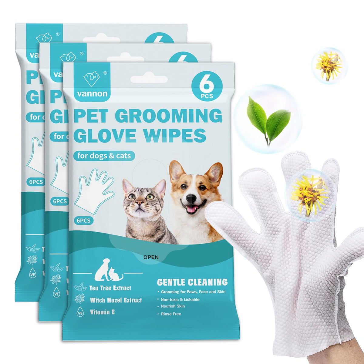 Guantes de limpieza Vannon para mascotas, facilitan el cepillado y la limpieza del pelaje.