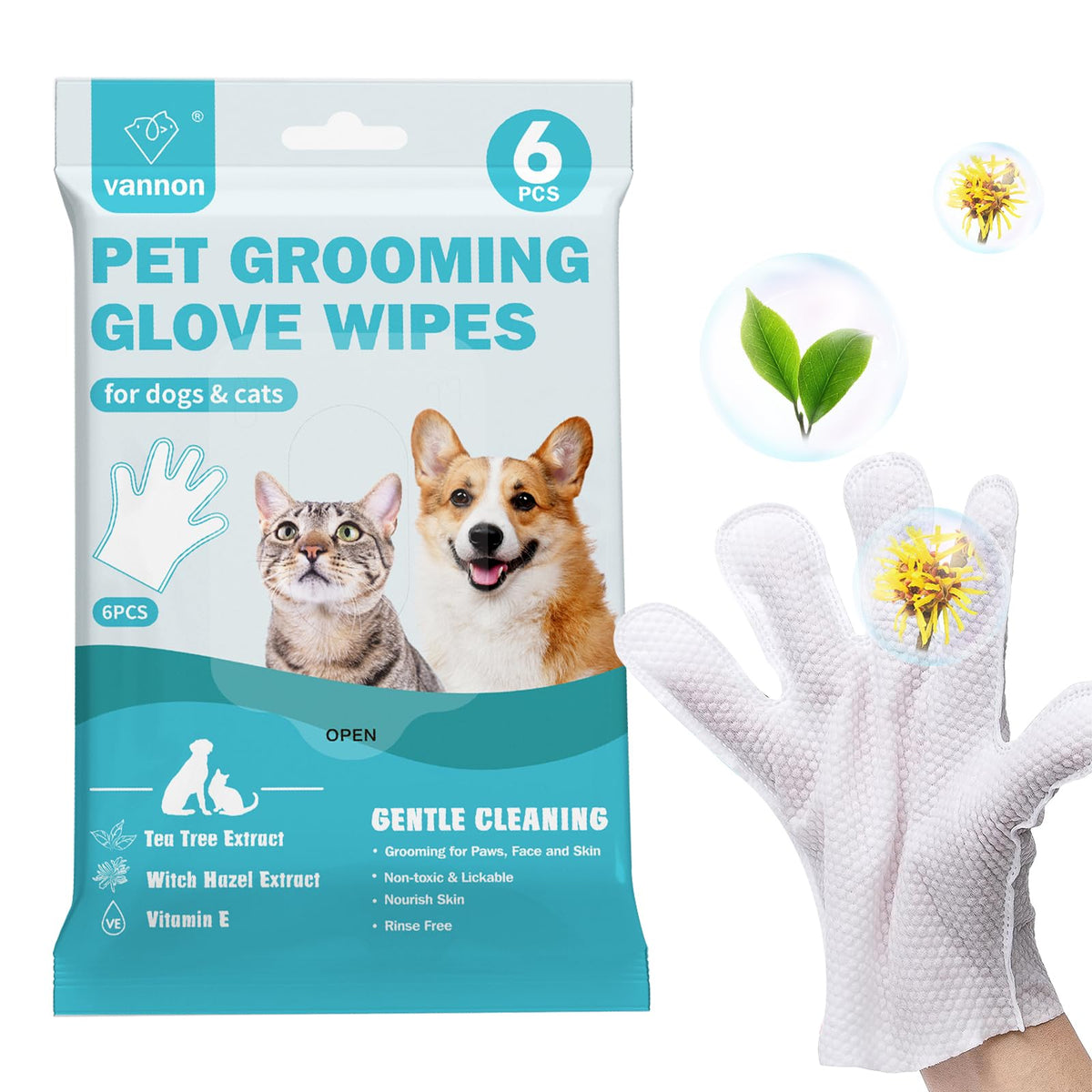 Toallitas Vannon sin enjuague para perros y gatos, limpieza rápida y conveniente.