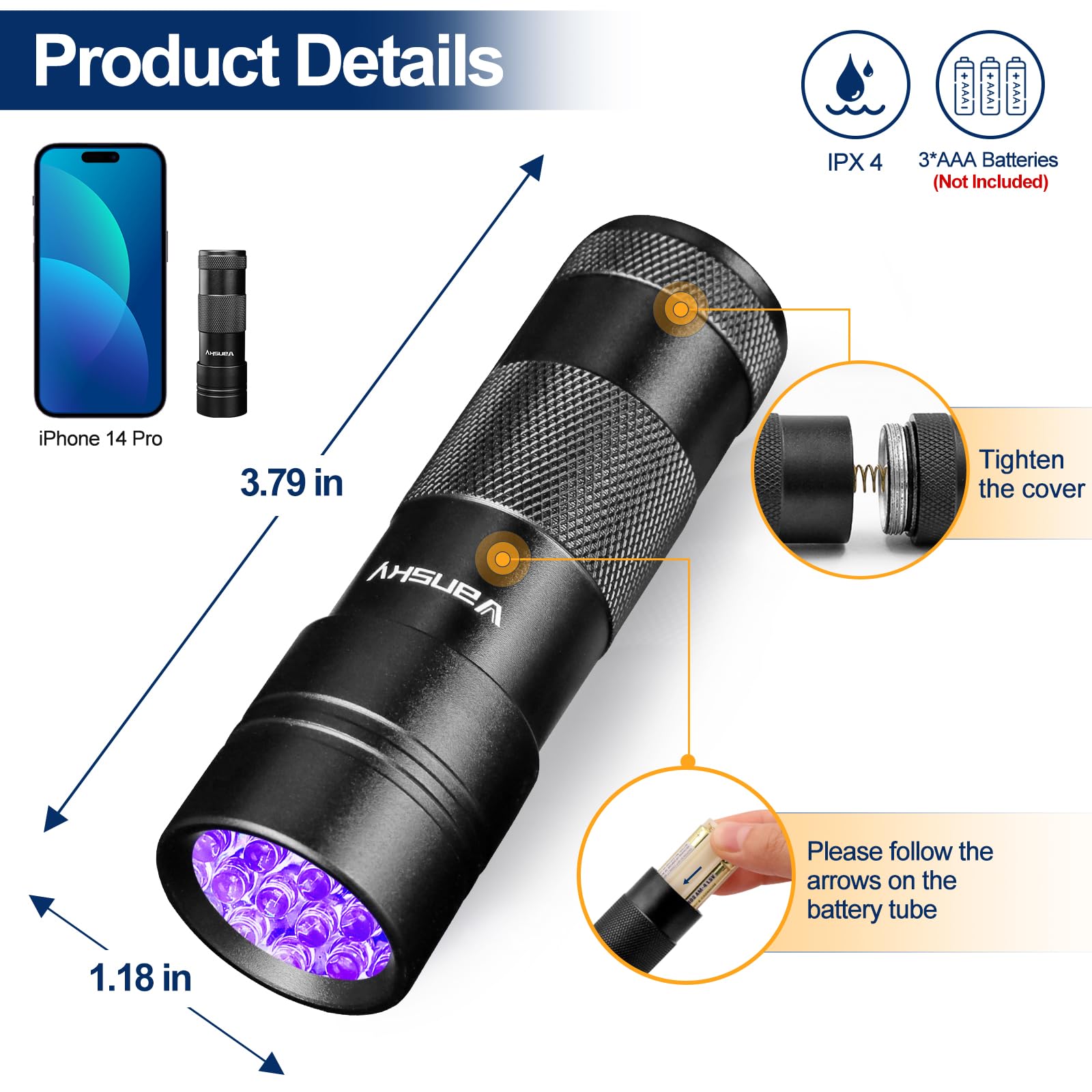 Vansky: linterna UV portátil, ideal para viajar.