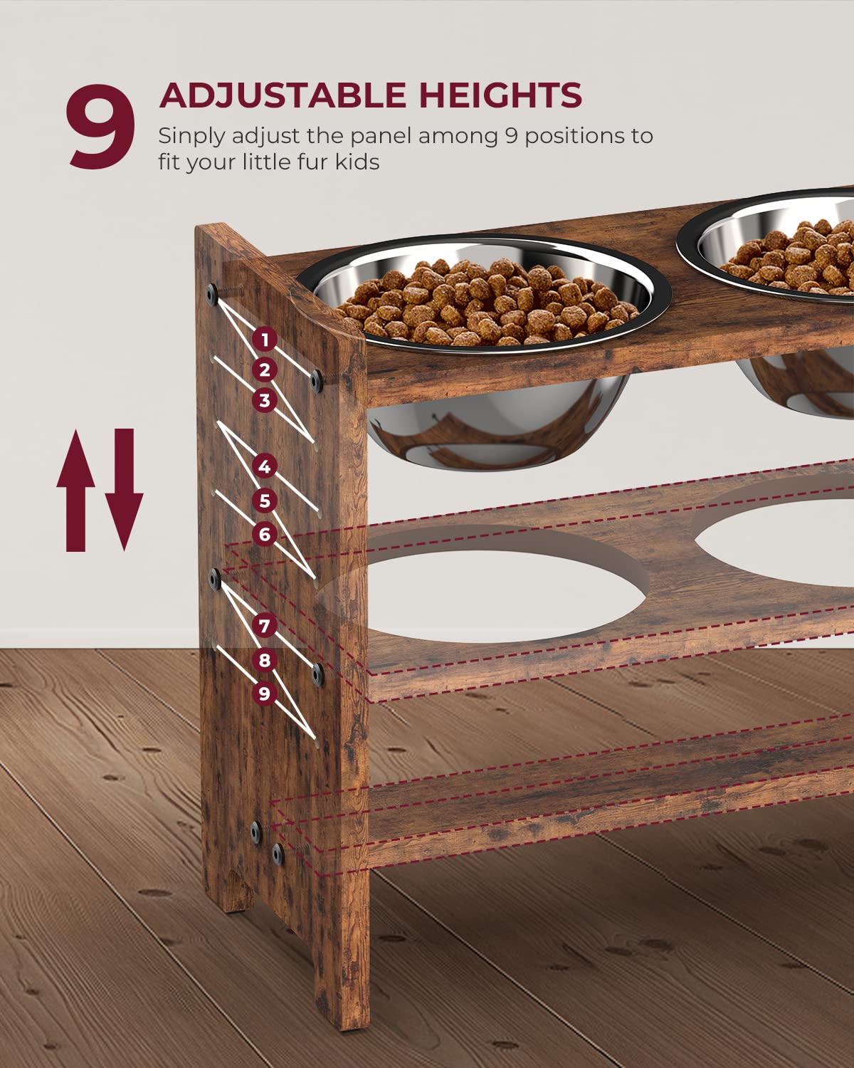 Base ajustable de Vantic para perros grandes con múltiples alturas.