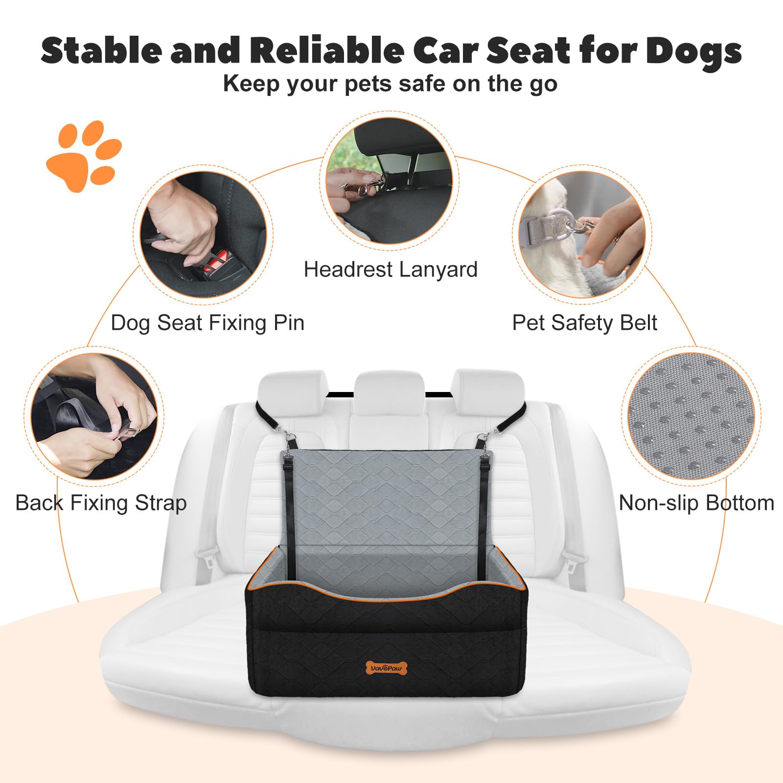 Asiento VavoPaw para perro mediano, bolsillo lateral para juguetes.