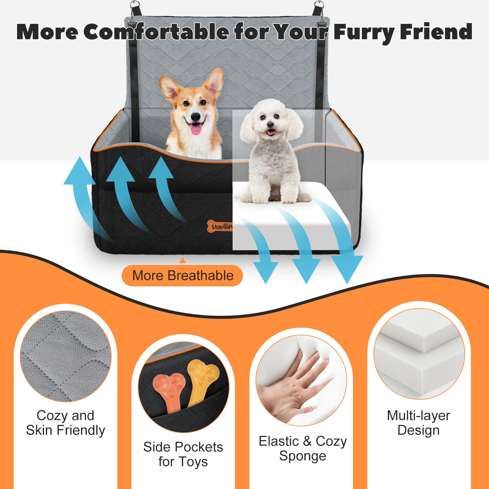 Asiento VavoPaw para perro mediano, funda lavable y resistente a manchas.