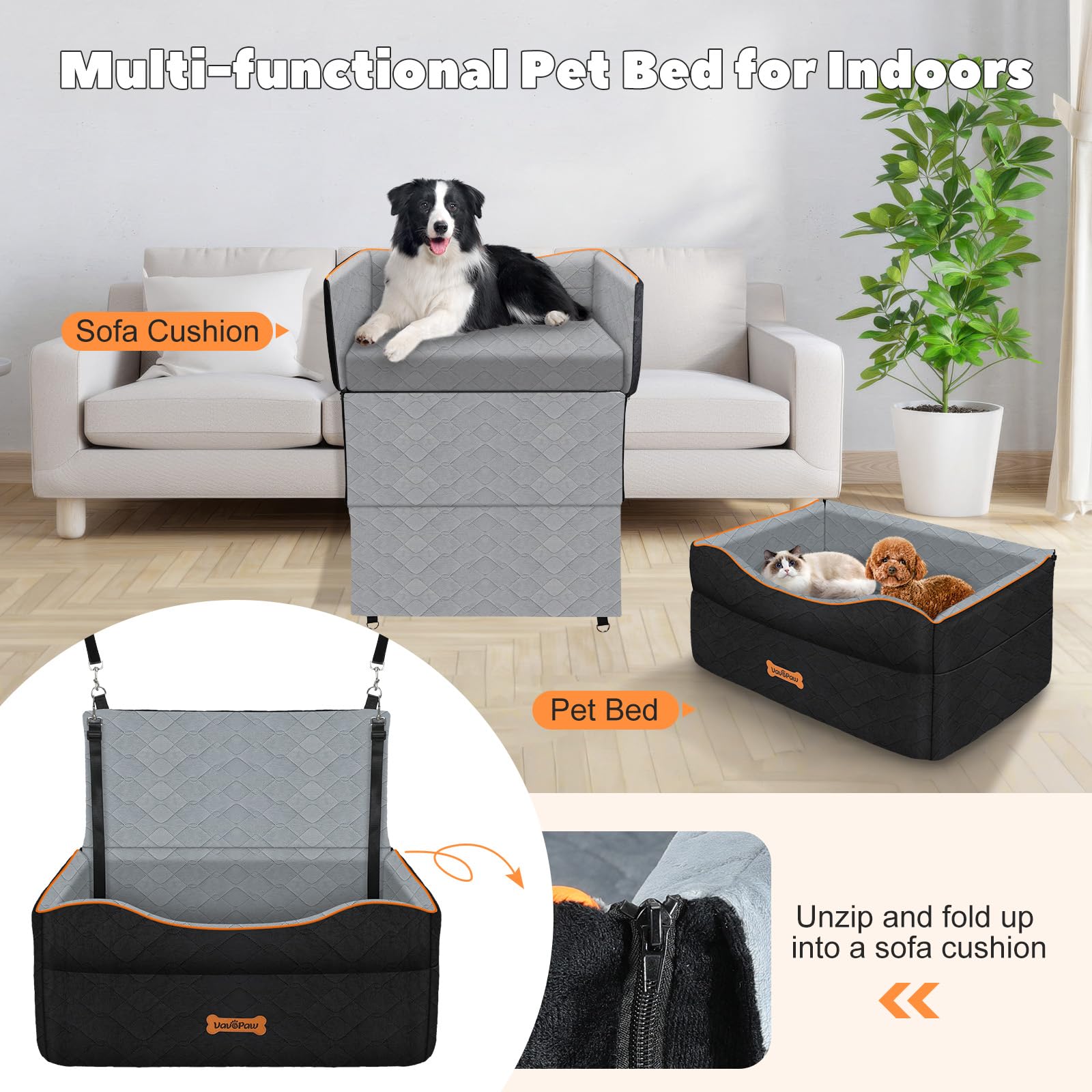 Asiento VavoPaw para perro mediano, superficie impermeable para limpieza rápida.