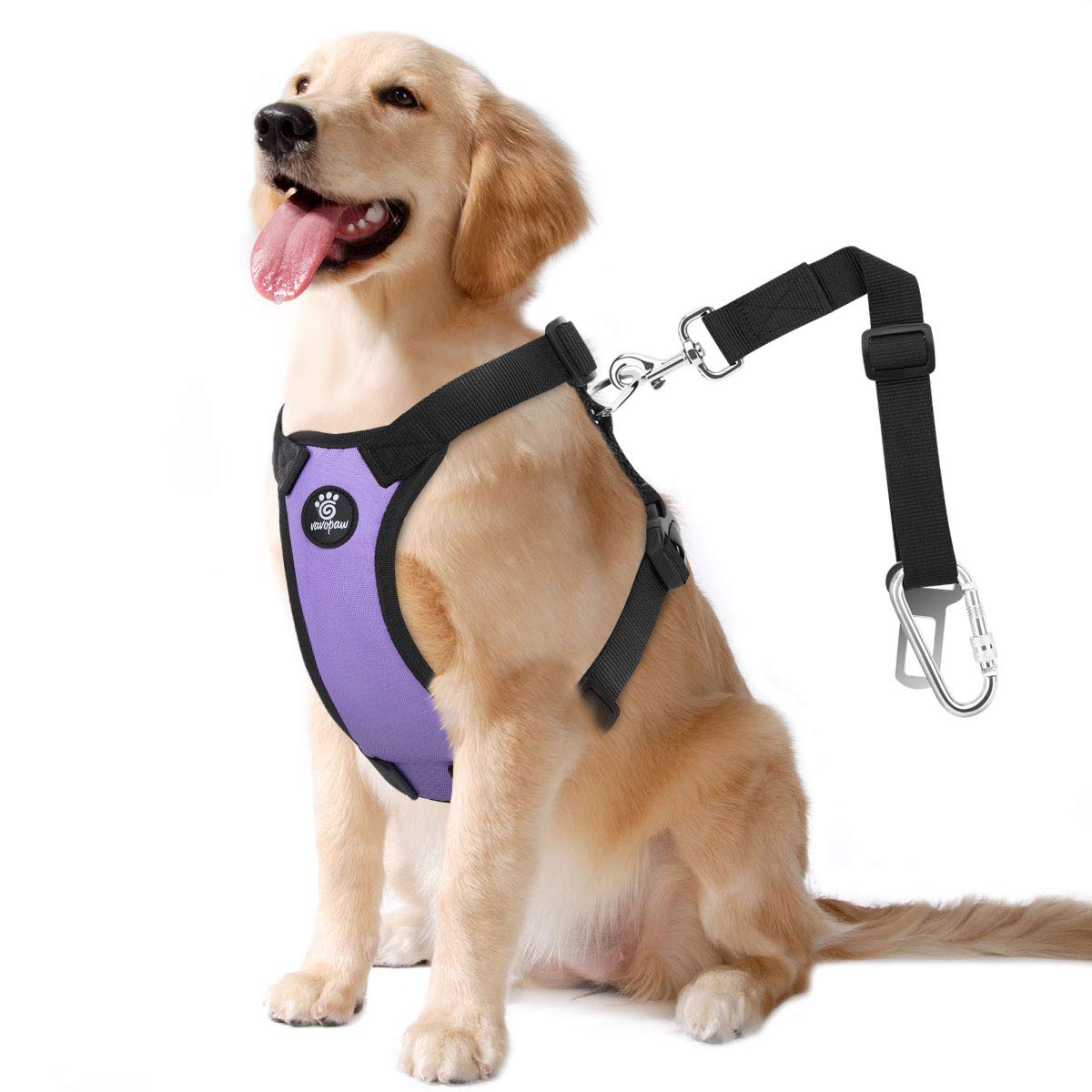 VavoPaw cinturón de seguridad para perro, vista frontal, viajes más seguros en coche