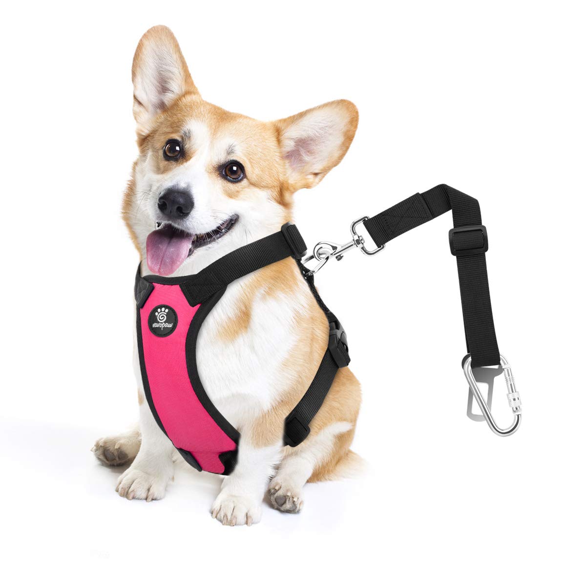 VavoPaw Cinturón de seguridad para perro en coche magenta, diseñada para mantener al compañero estable.