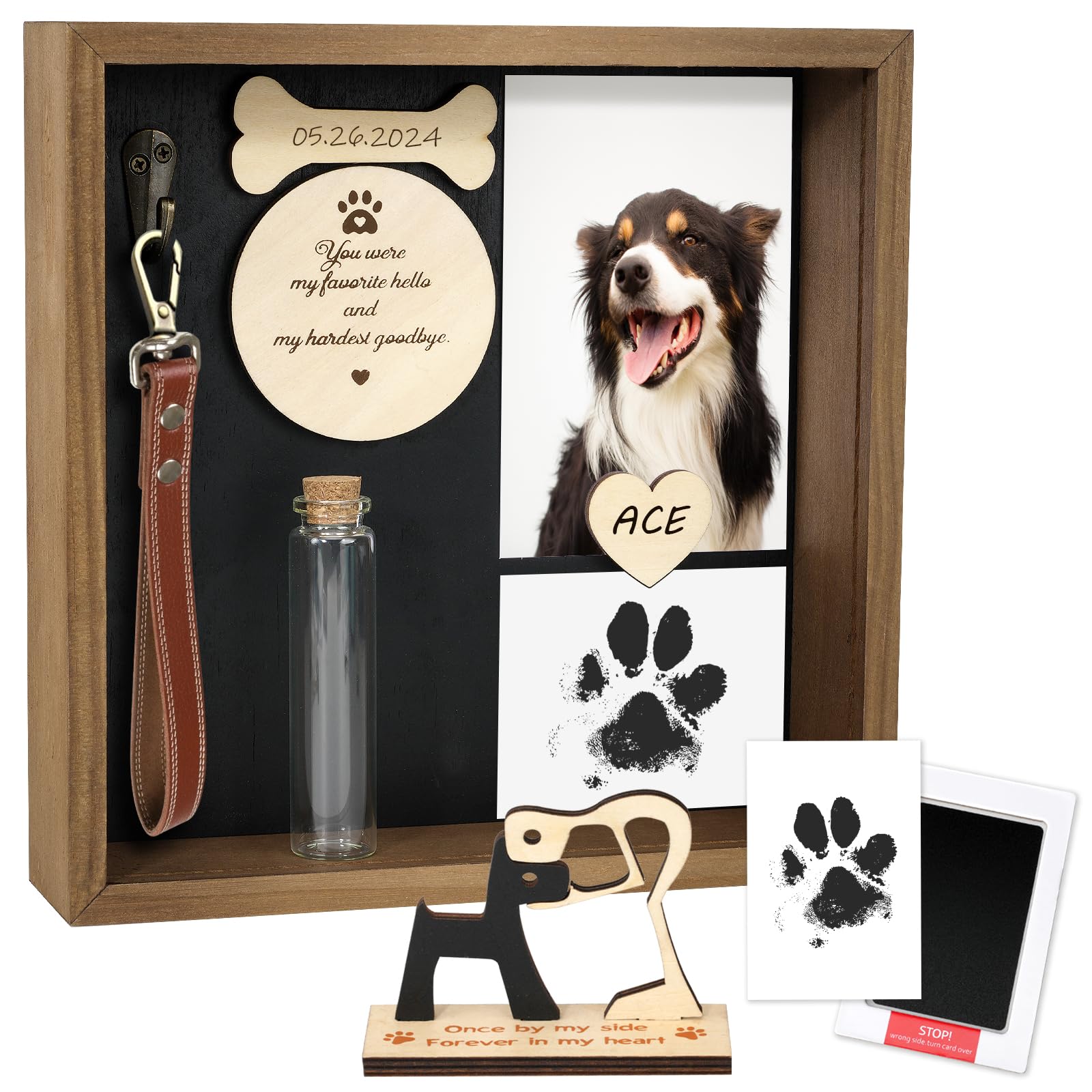 VavoPaw Memorial: vista frontal de la caja sombra para perros, ideal para conmemorar a tu mejor amigo.
