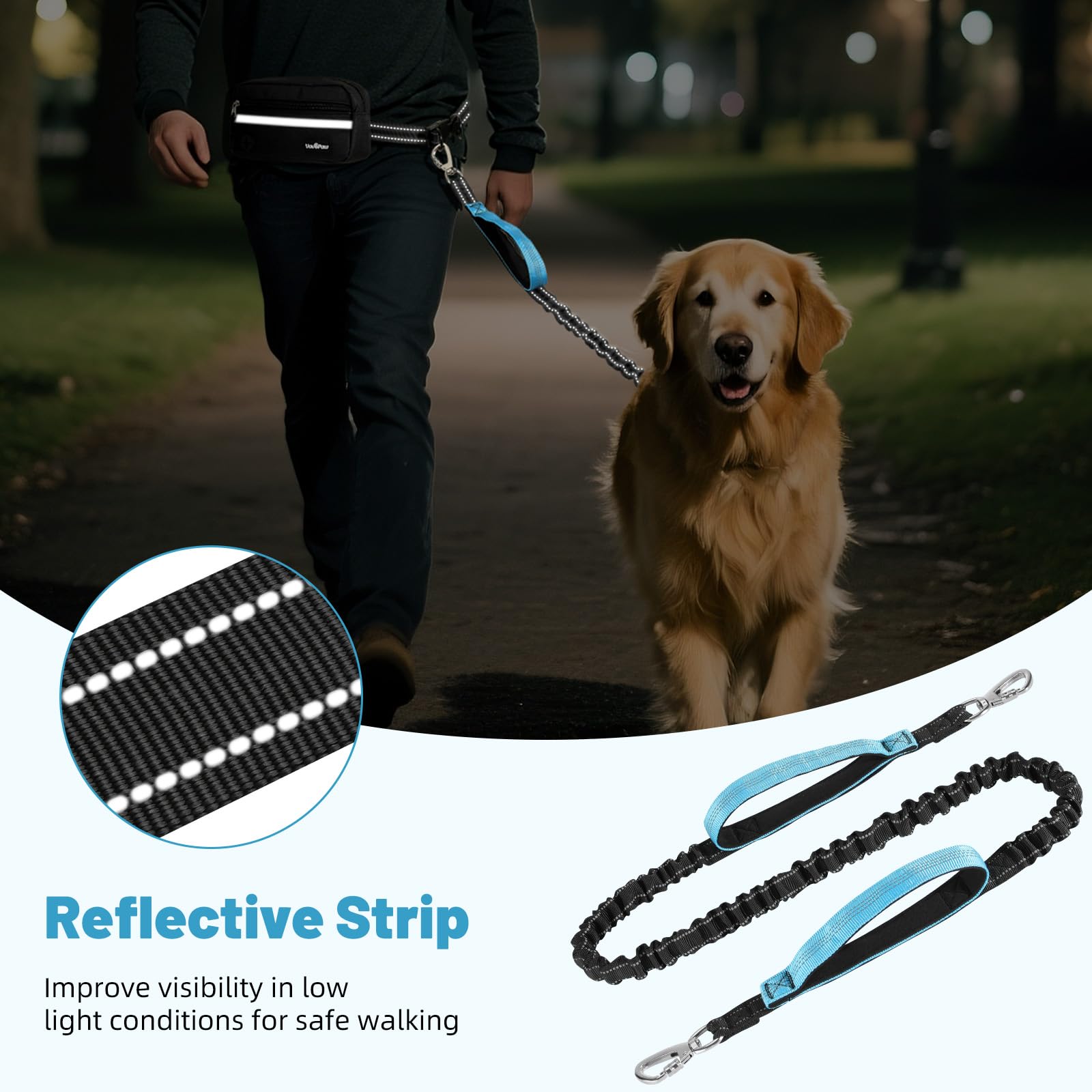 VavoPaw reflectivo cinturón para caminatas, visibilidad nocturna para mayor seguridad.