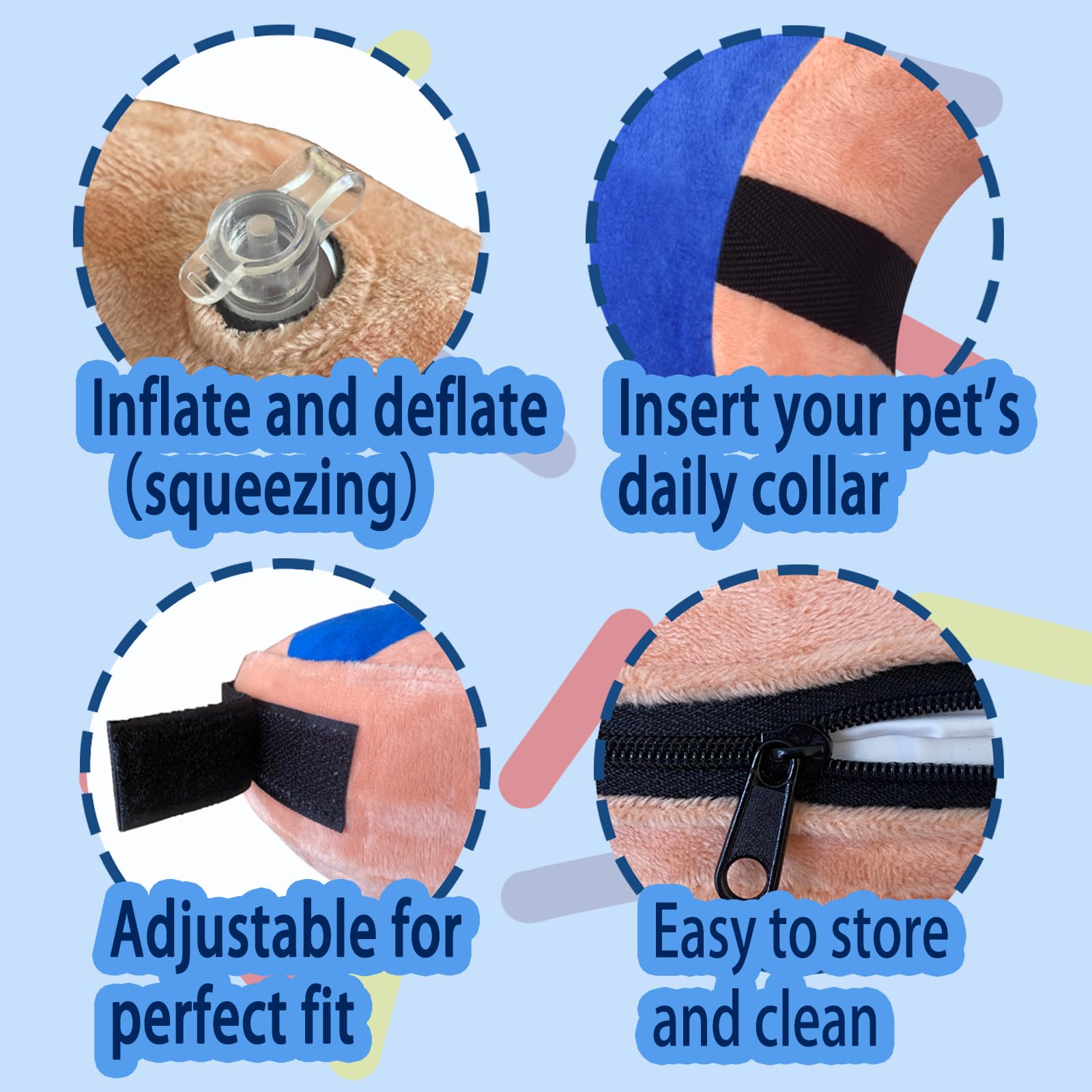 VCTERFK ajuste de velcro collar inflable, cómodo para perros y gatos