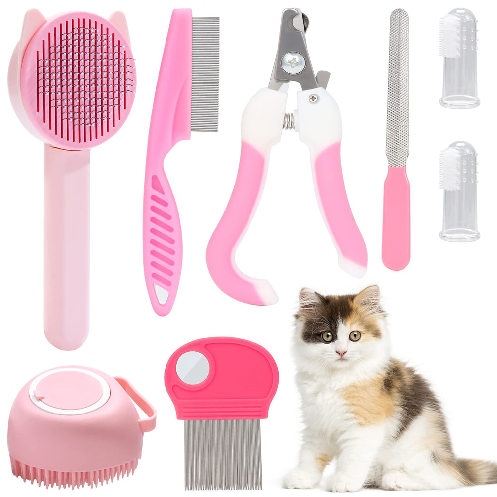 Kit VCZONE 8 cepillos para gatos: limpieza suave y rutina diaria del pelaje.
