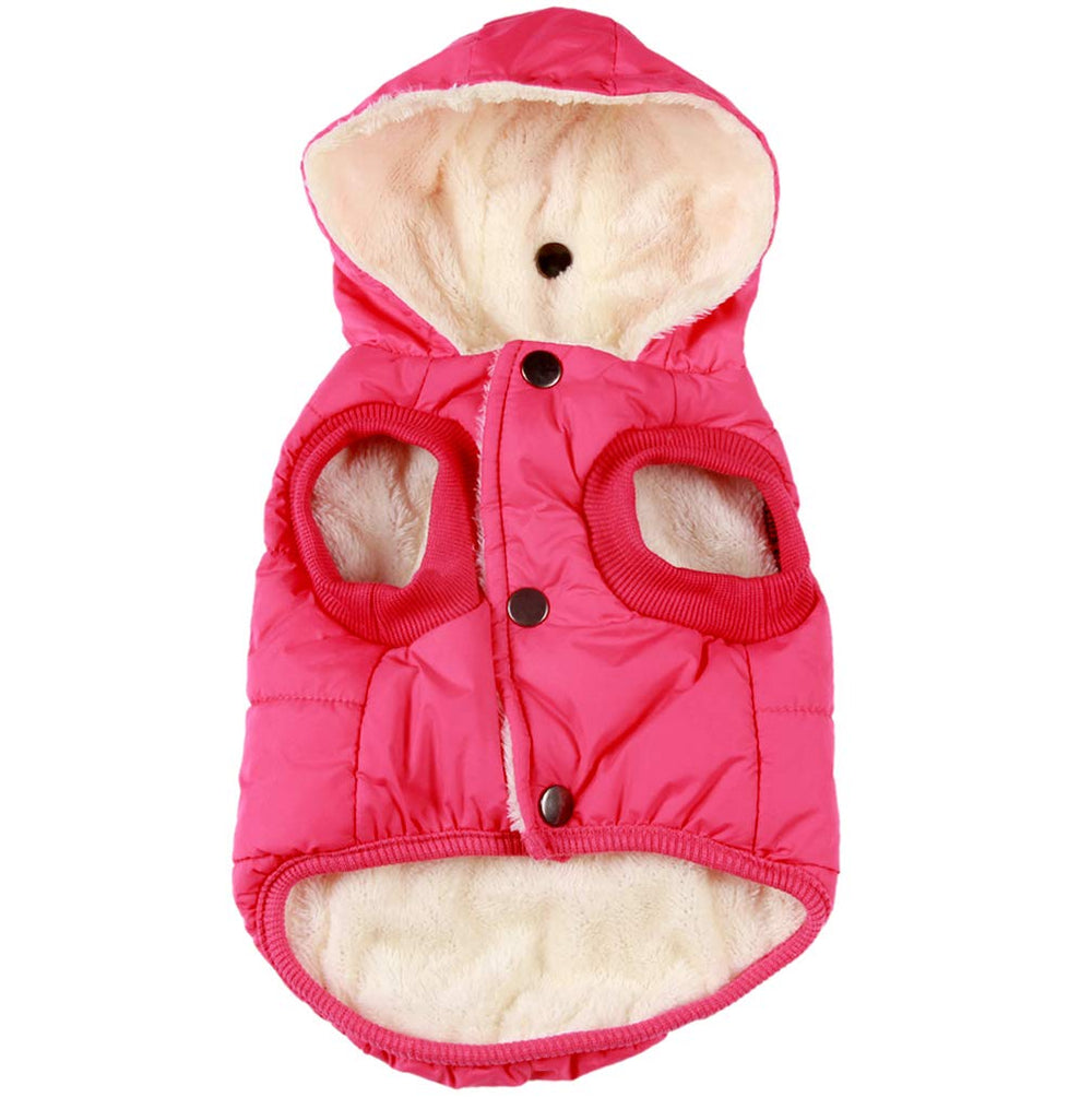 Vecomfy abrigo rosa con capucha para perros, ideal para paseos invernales.