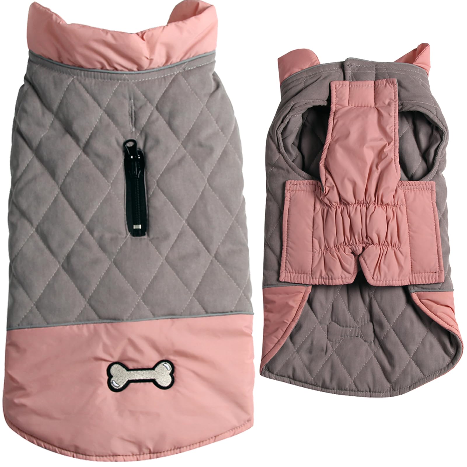 Vecomfy abrigo reversible para perros pequeños, rosa y gris, cálido para invierno