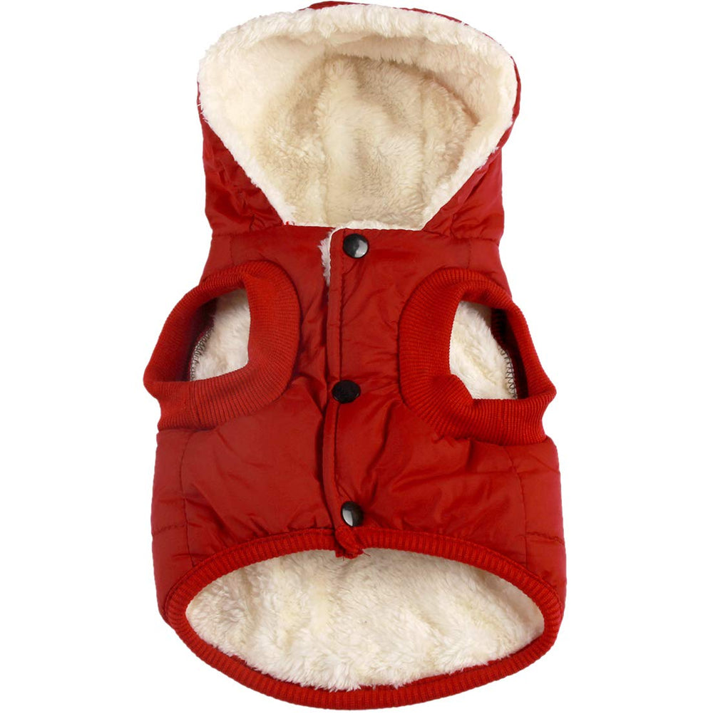 Vecomfy sudadera para perro capucha roja, vista frontal, calor para paseos.