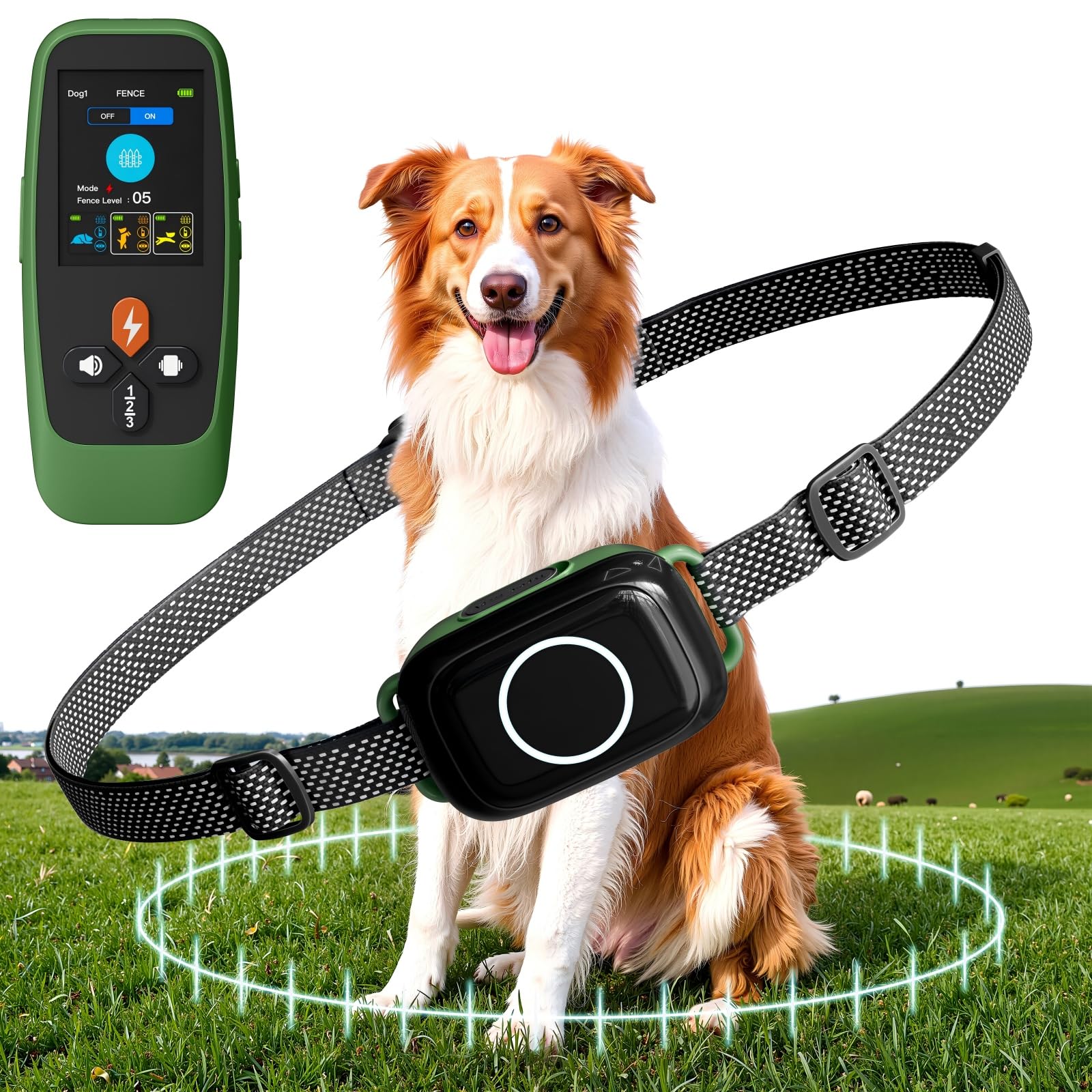 Veconix cerca inalambrica para perro con rango ajustable en el jardín.