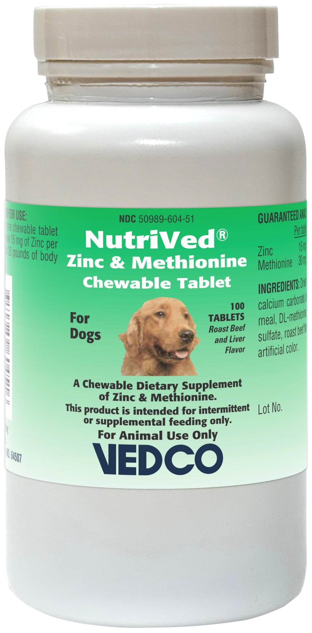Vedco NutriVed ZinPro para perros: comprimidos masticables para apoyo nutricional diario.