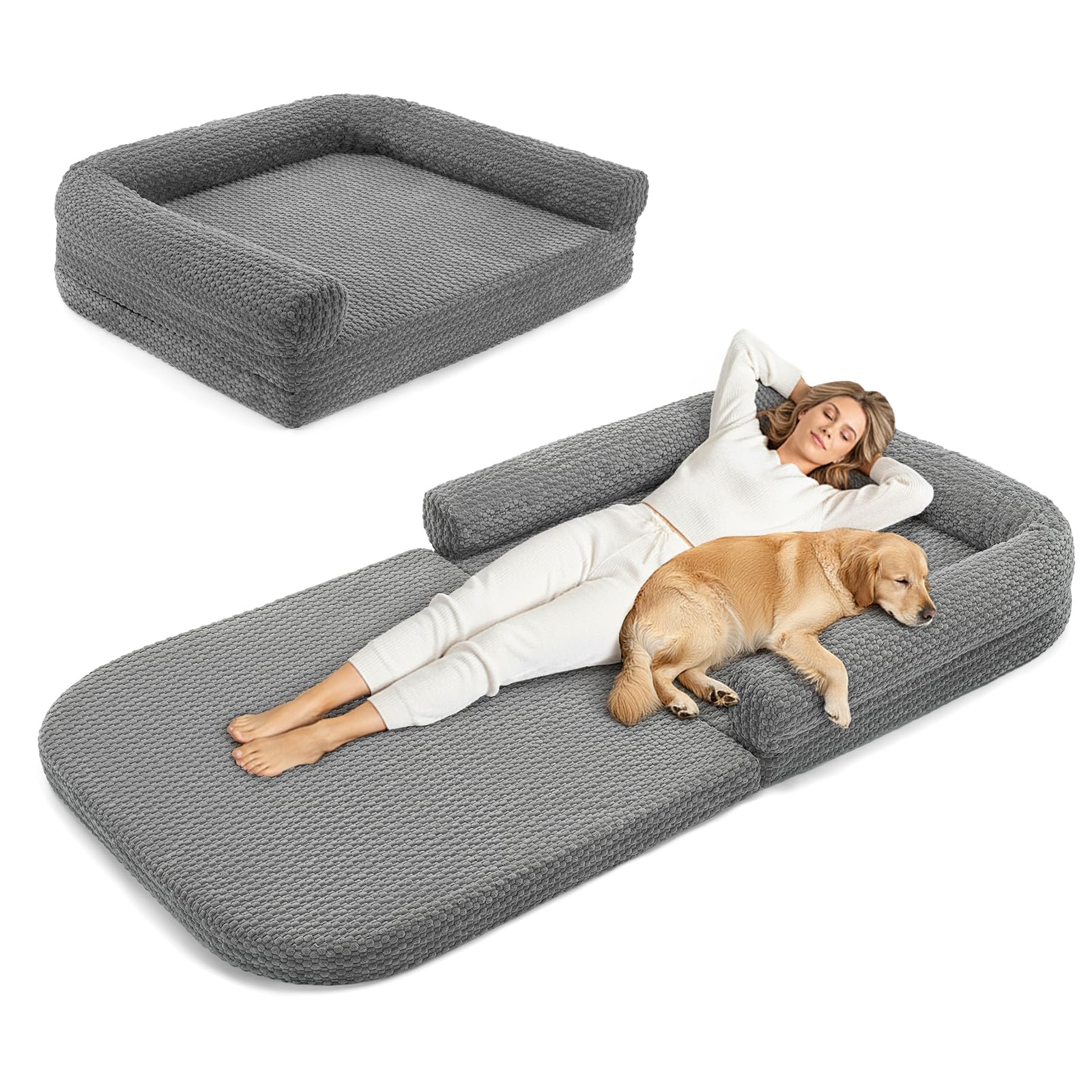 Cama humana Veehoo doble, vista general para descanso amplio y cómodo.