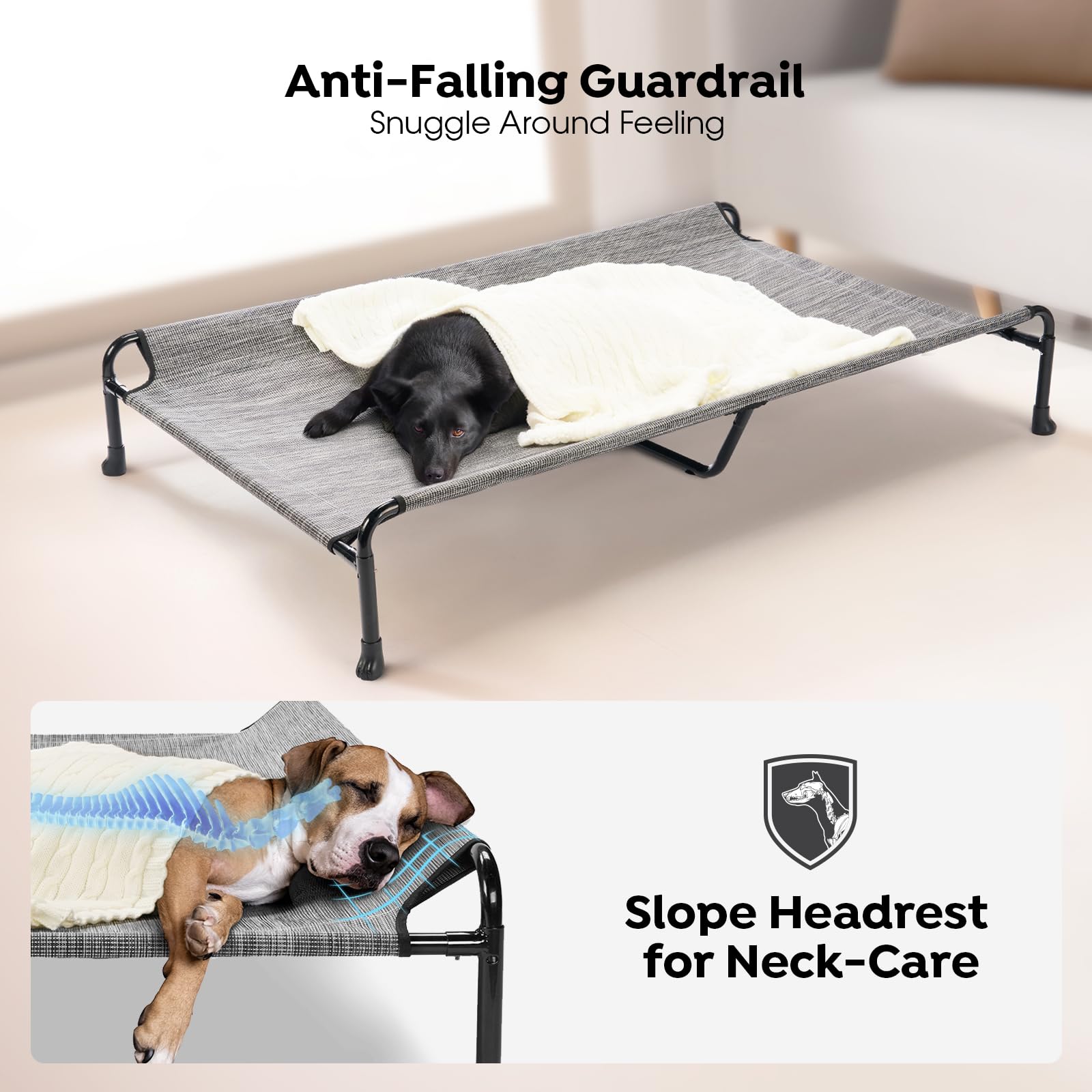 Cama para perro con barandilla doble Veehoo ofrece seguridad y sensación de abrazo.