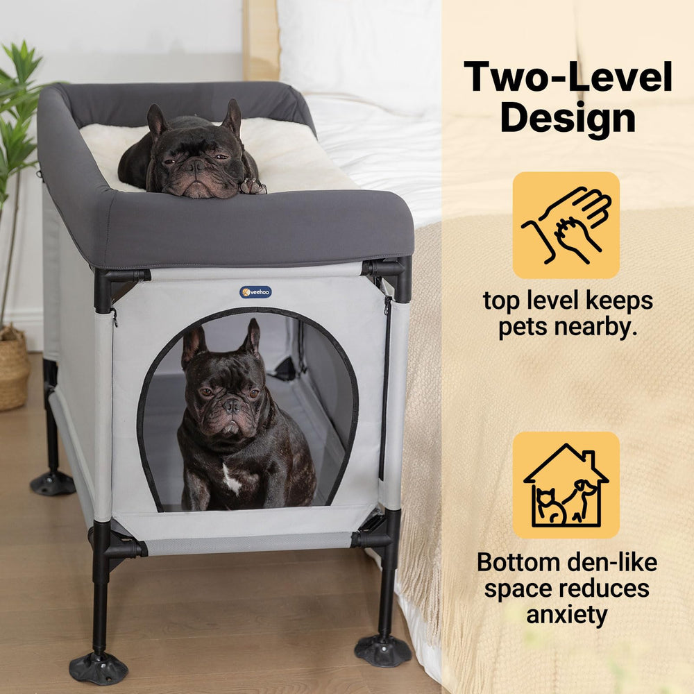 Veehoo cama perro, vista lateral; ideal para compartir entre dos mascotas.