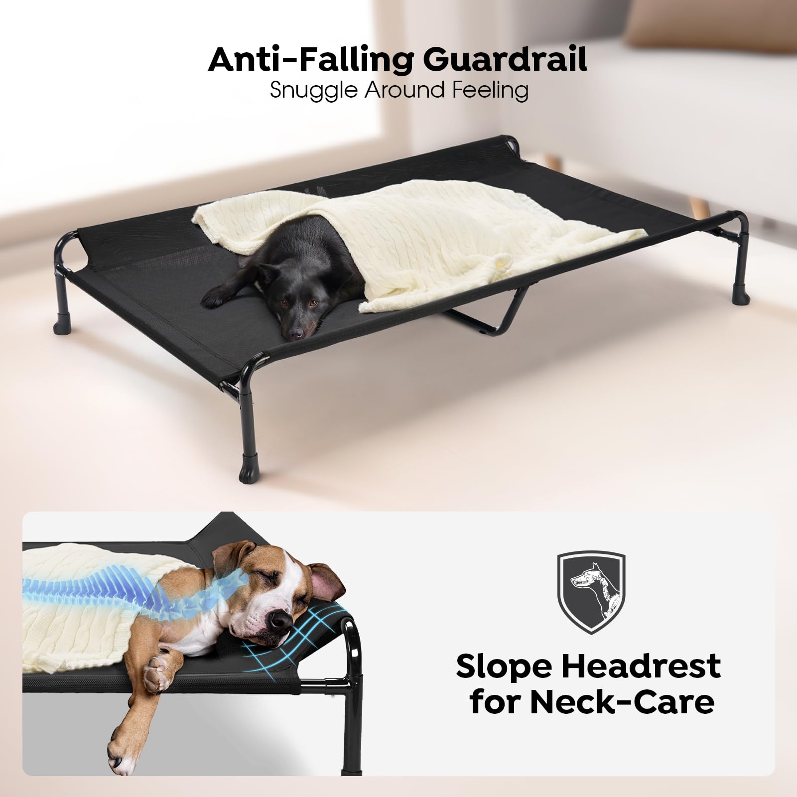Cama para perros Veehoo con barandilla para mayor seguridad en descansos.