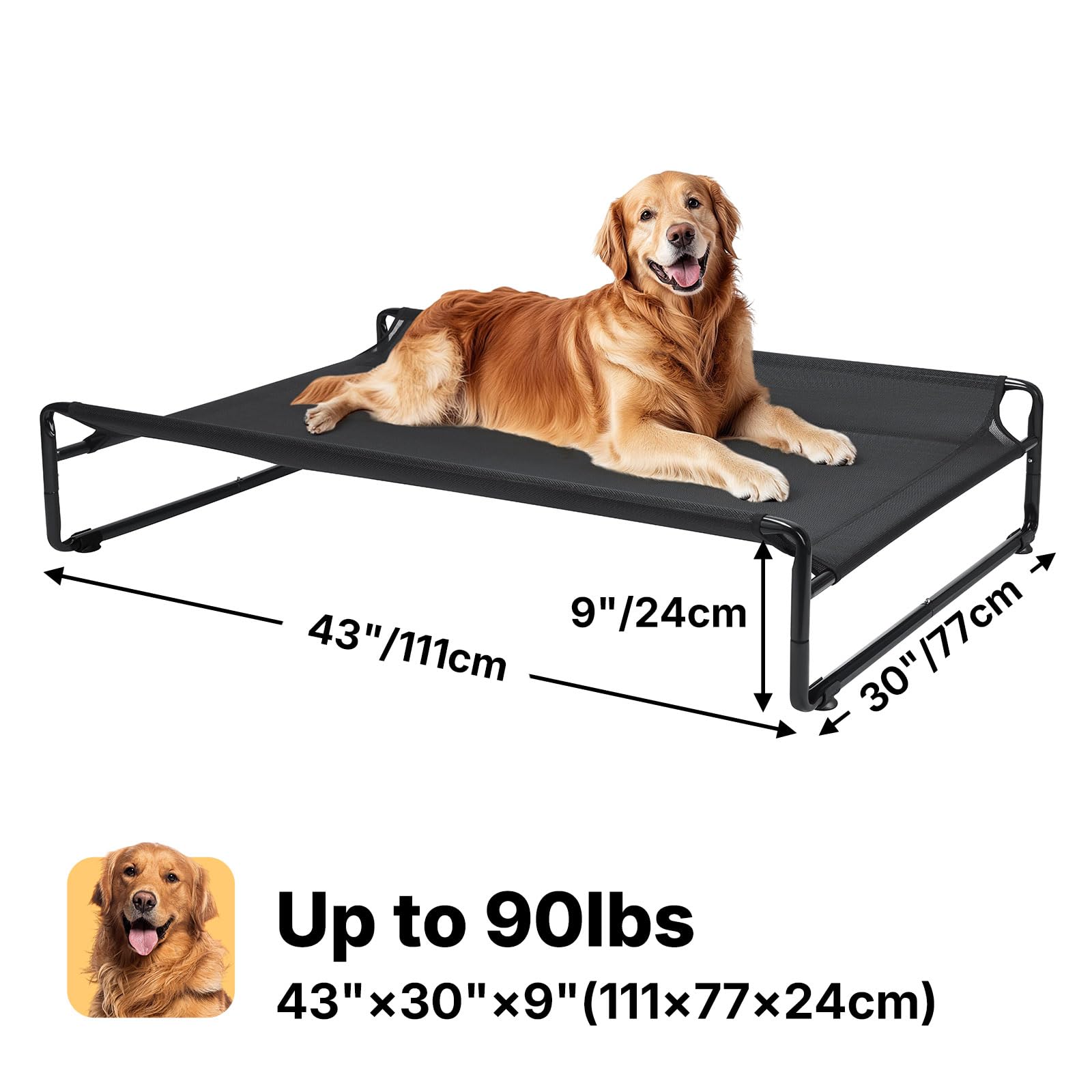 Veehoo cama para perros con malla Textilene, flujo de aire y fácil limpieza.