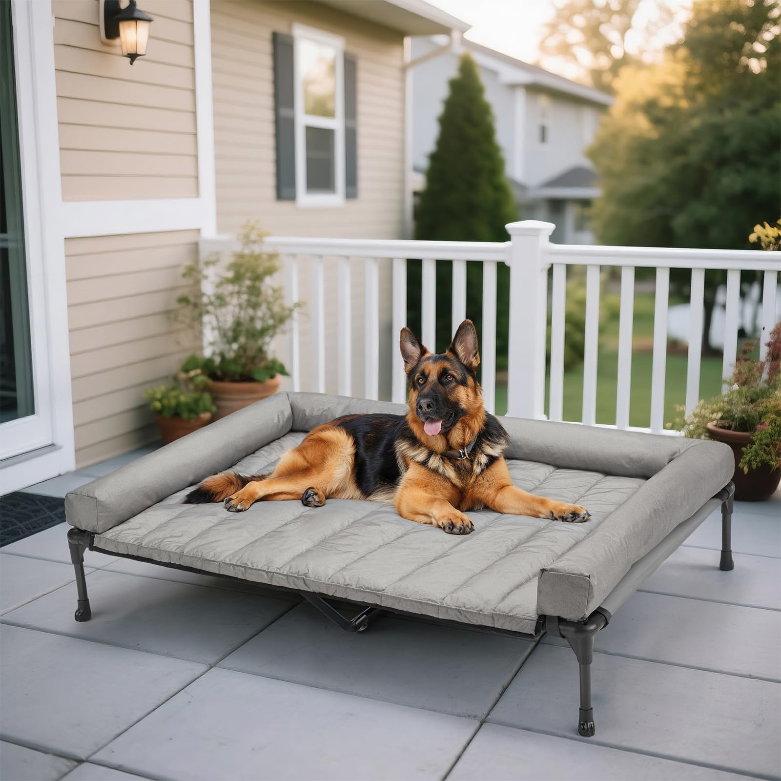 Cama para perro elevada Veehoo de 53 pulgadas, amplio espacio para estirarse.