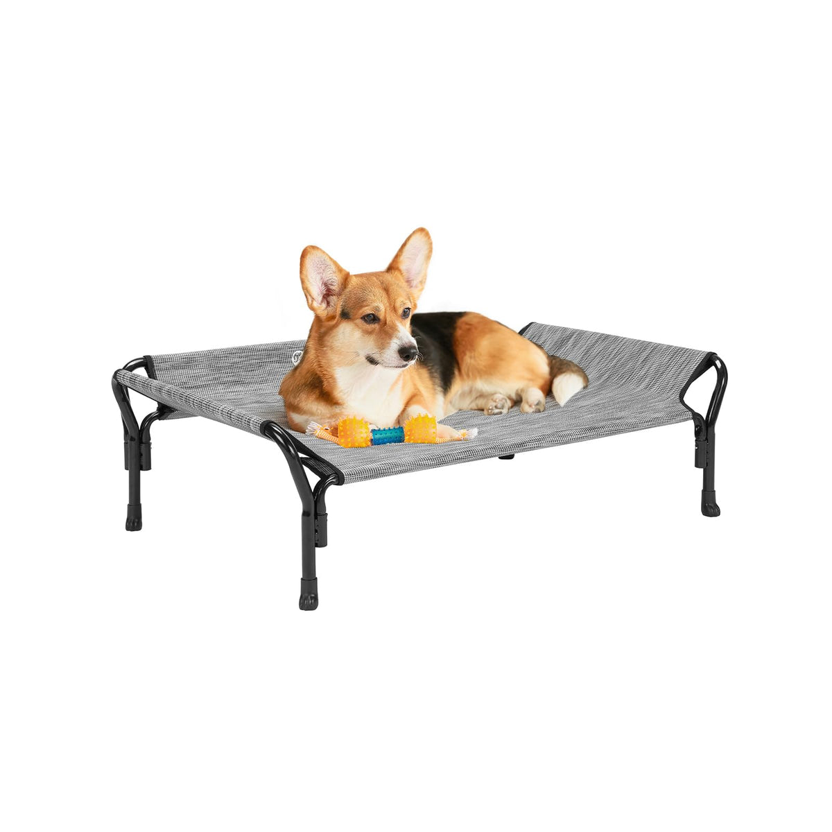 Veehoo cama para perros elevada con baranda y reposacabezas para descanso seguro.