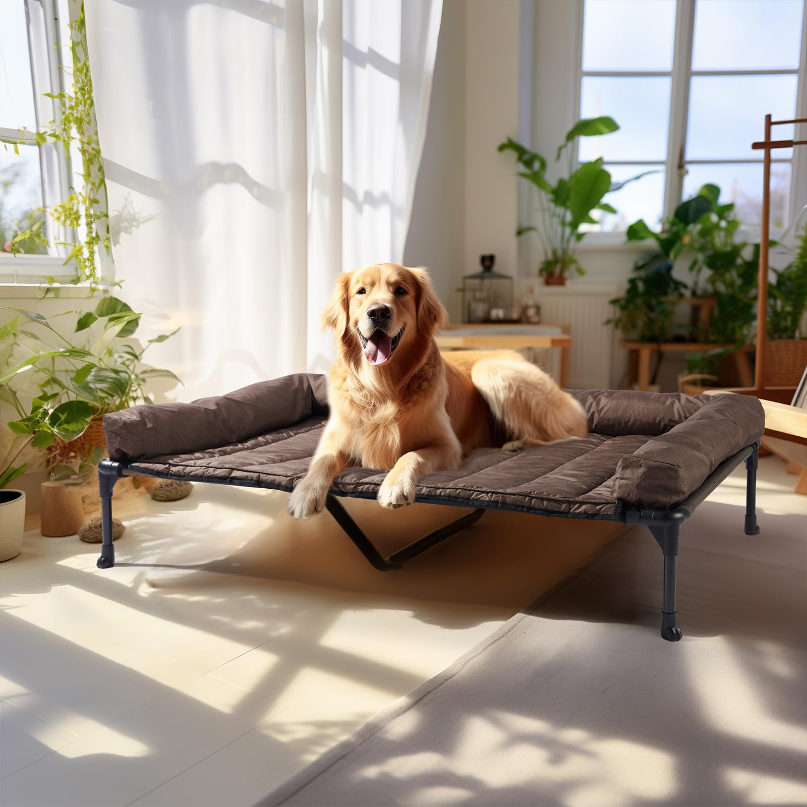 Cama para perro Veehoo elevada con base de acero estable para interior o exterior.