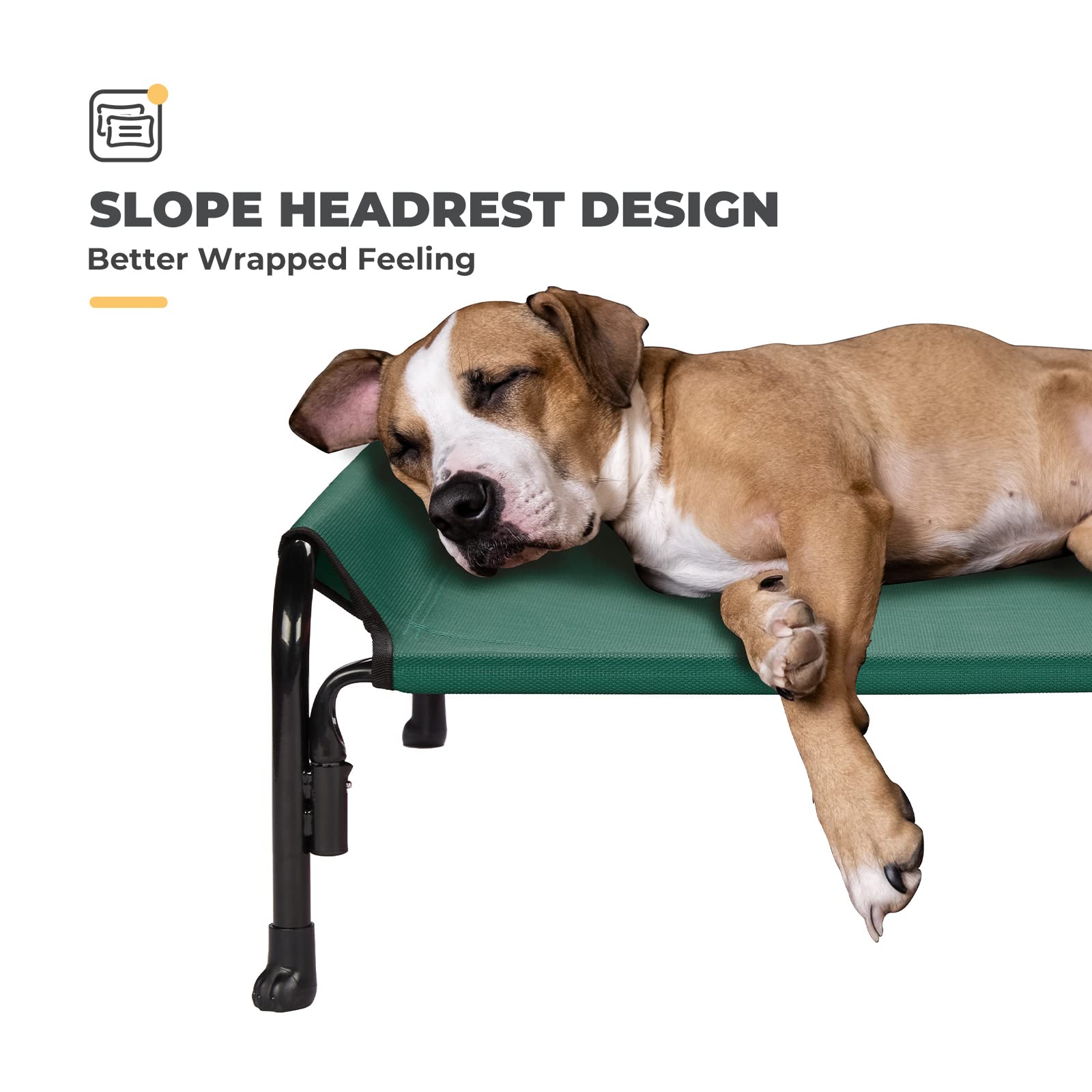Cama Veehoo para perro elevada con dorso inclinable para mayor comodidad.
