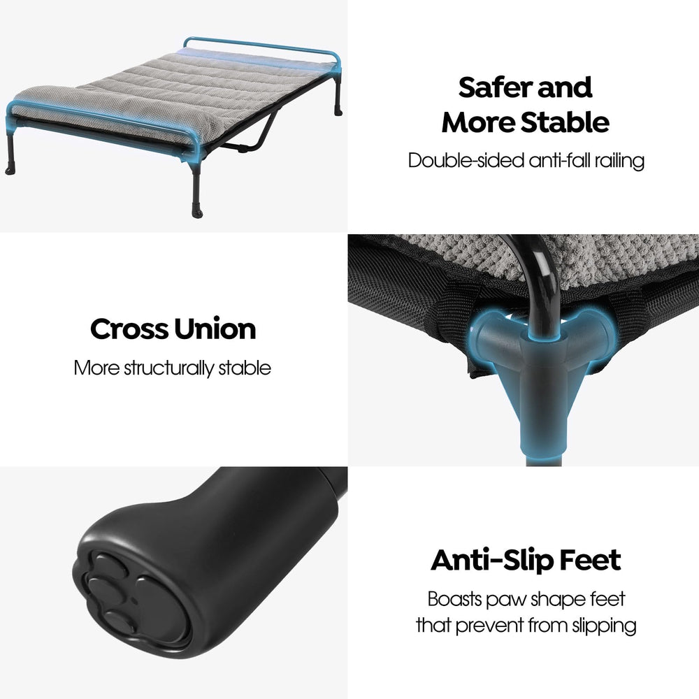 Cama Veehoo elevada con barandilla doble para mayor seguridad y comodidad