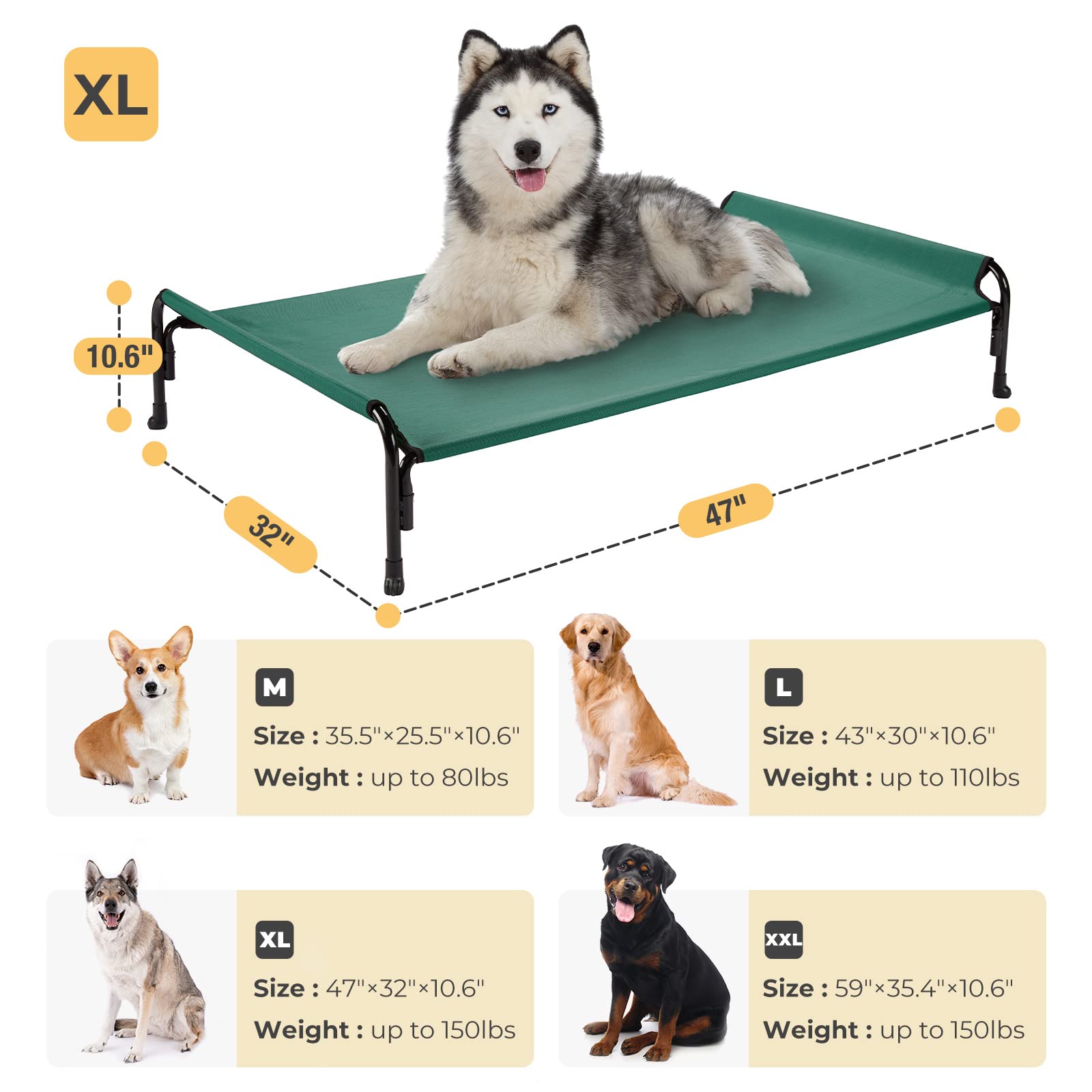 Cama para perros de exterior Veehoo con malla Textilene transpirable.