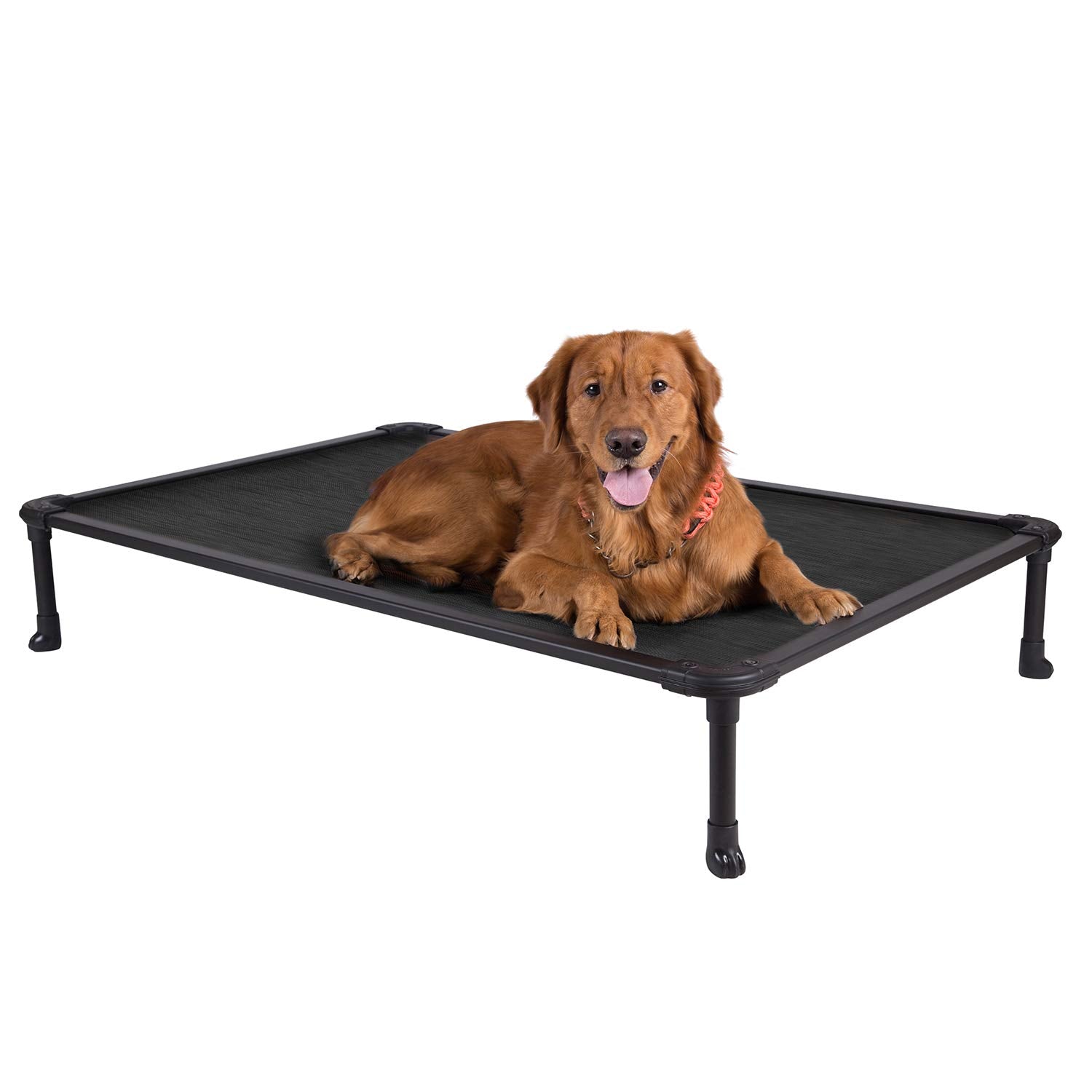 Cama elevada Veehoo para perros con malla Textilene, enfriamiento y comodidad.