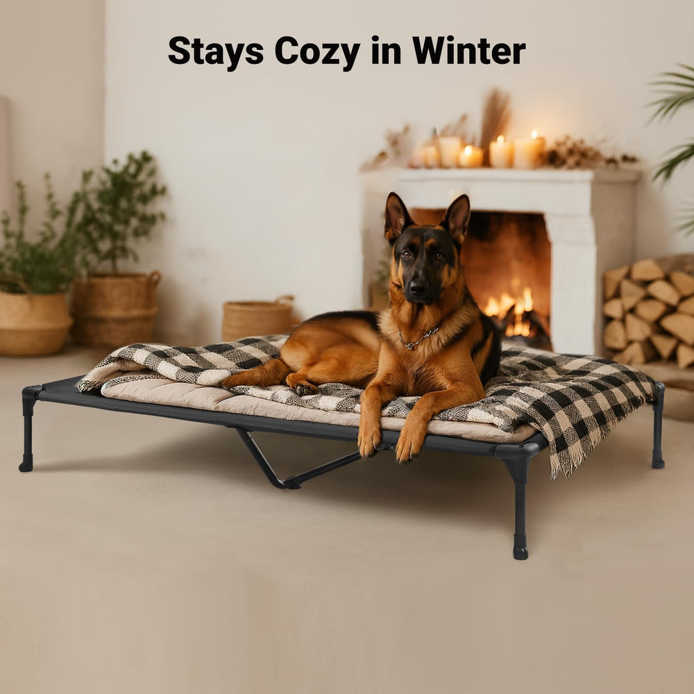 Veehoo cama elevada con malla transpirable, ideal para confort en exteriores.