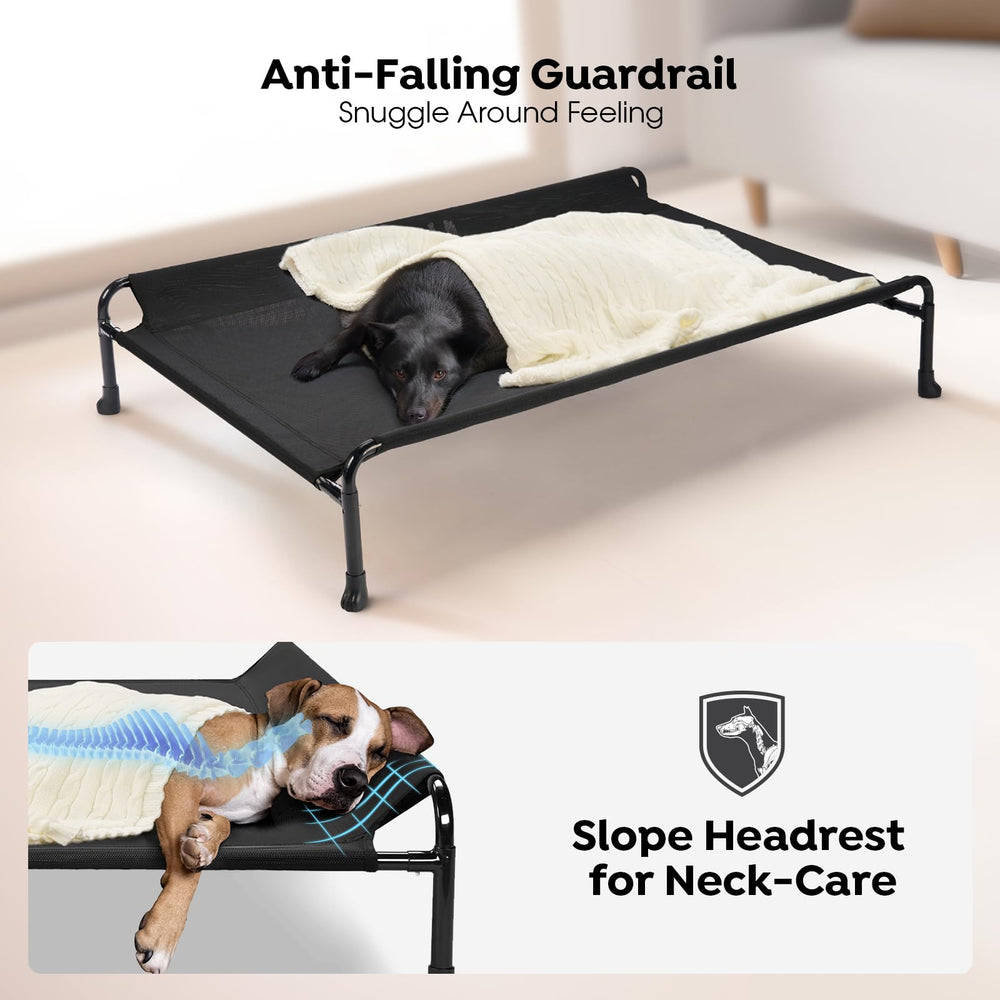 Cama Veehoo elevada negra con baranda para seguridad al dormir