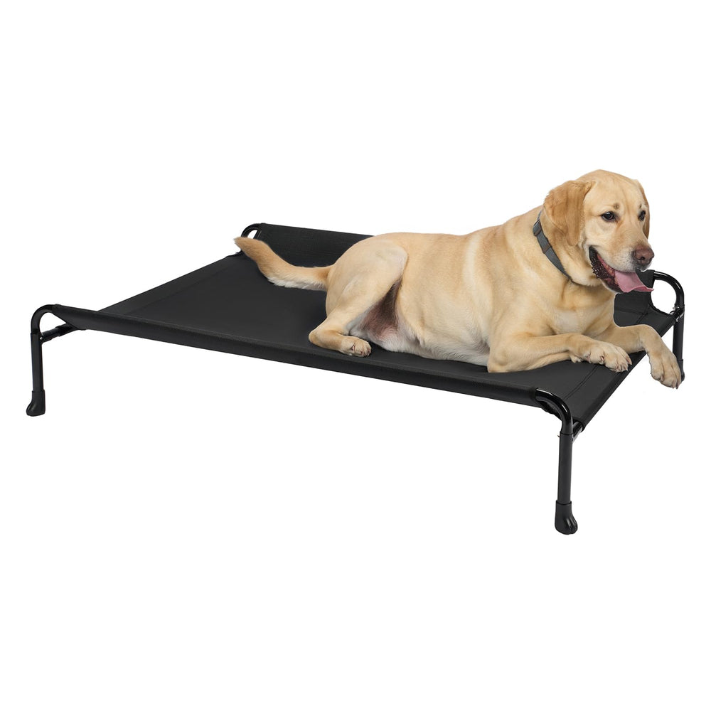 Cama Veehoo elevada negra, vista general para comodidad diaria