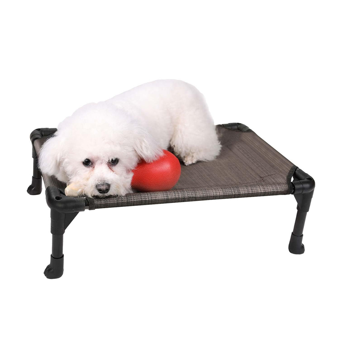 Cama para perros elevada Veehoo, pequeña y marrón, descanso seco.