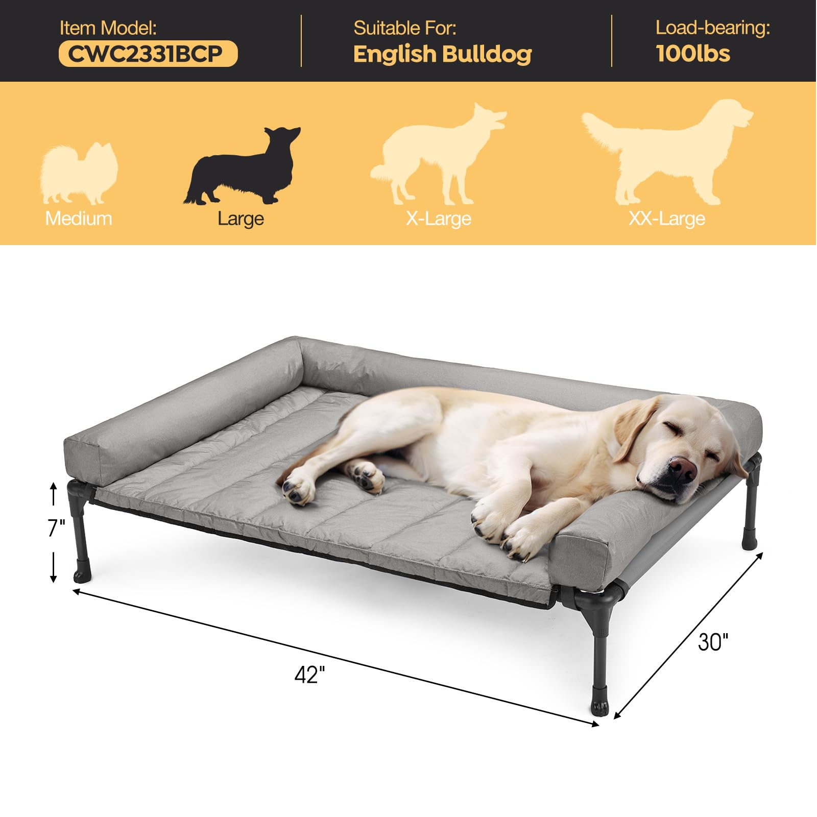 Cama elevada Veehoo con malla Teslin para enfriamiento.