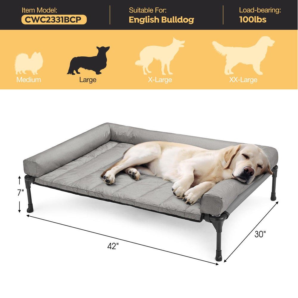 Cama elevada Veehoo con malla Teslin para enfriamiento.
