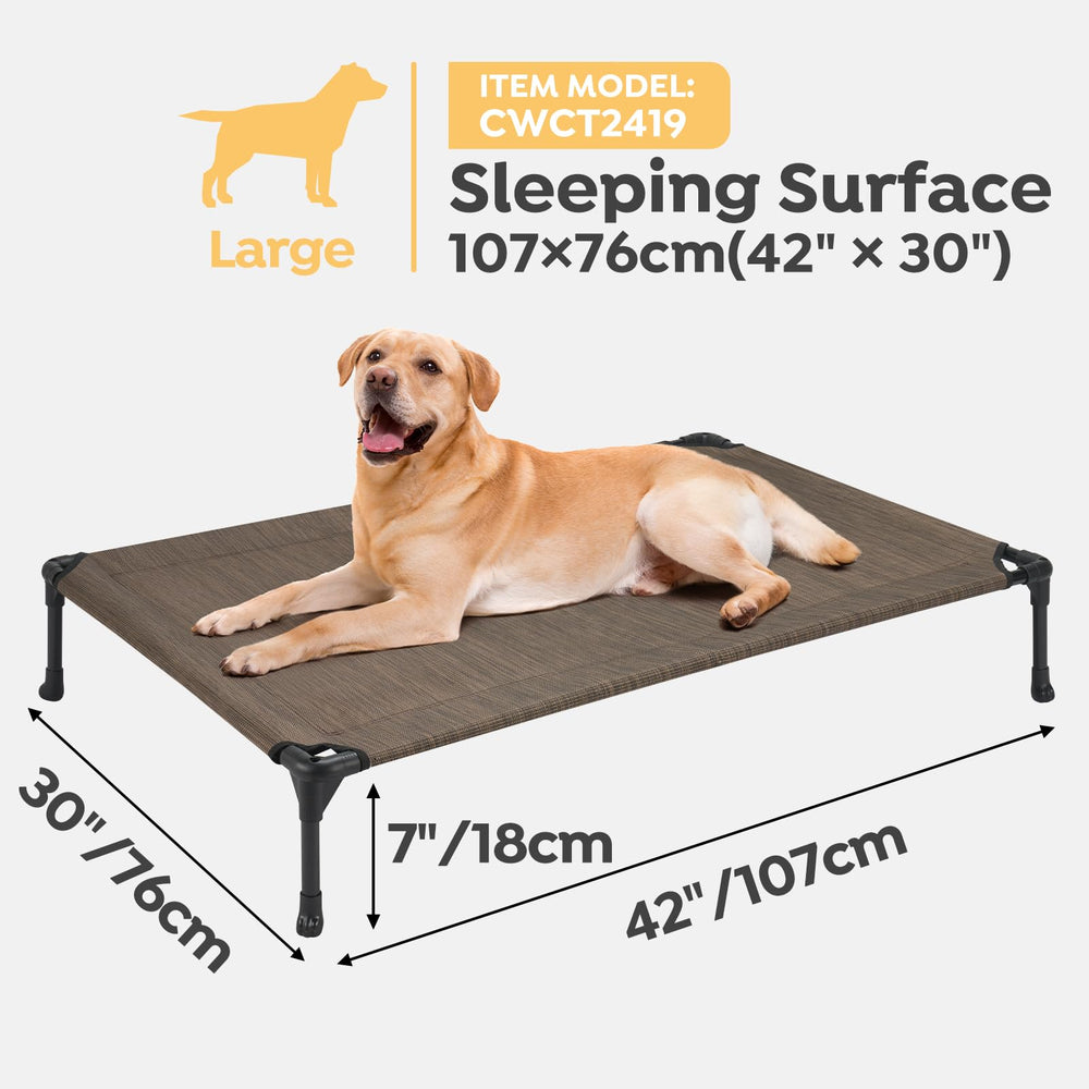 Cama elevada para perros, sin contacto con el suelo, limpieza mejorada.