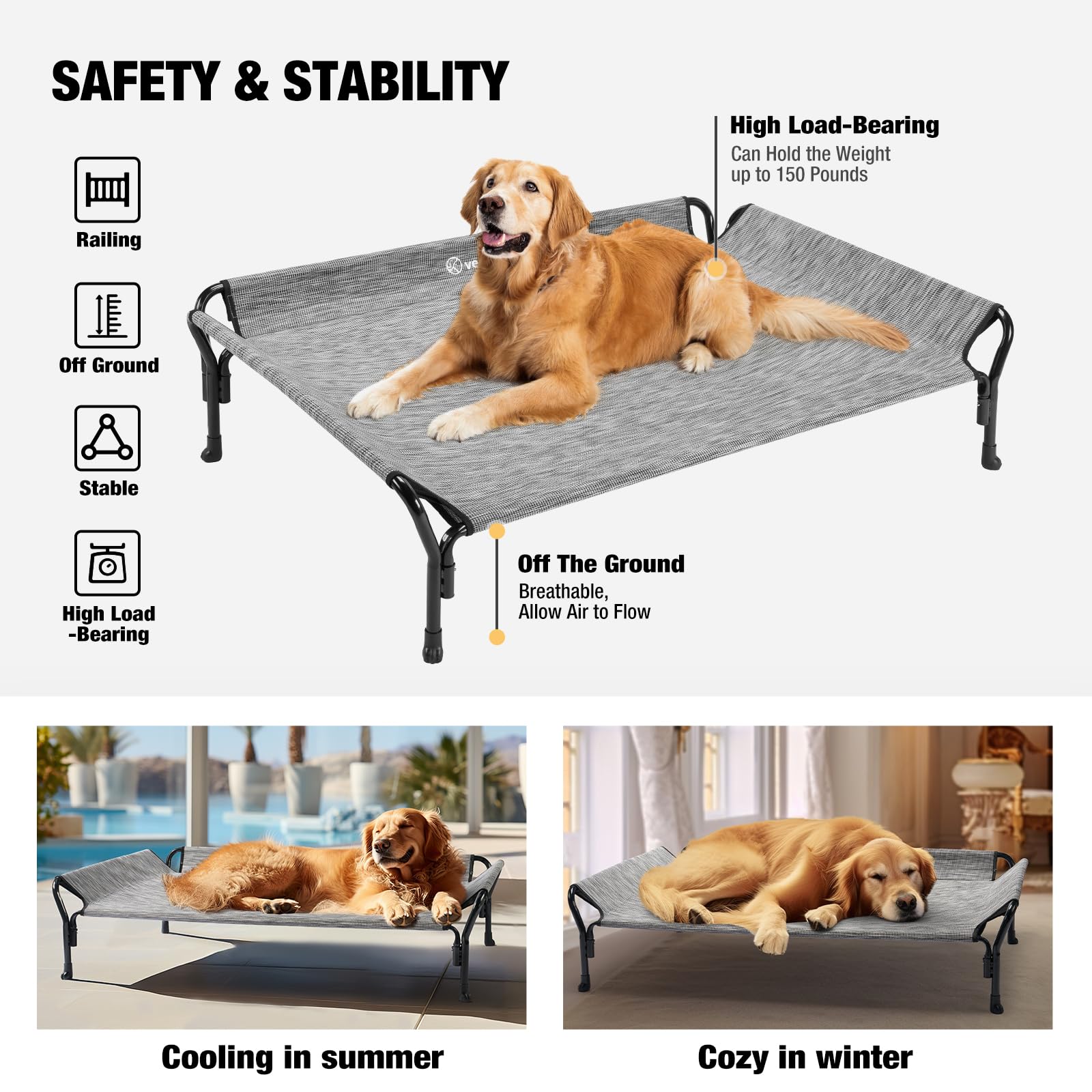Uso interior o exterior con la cama Veehoo para perros.