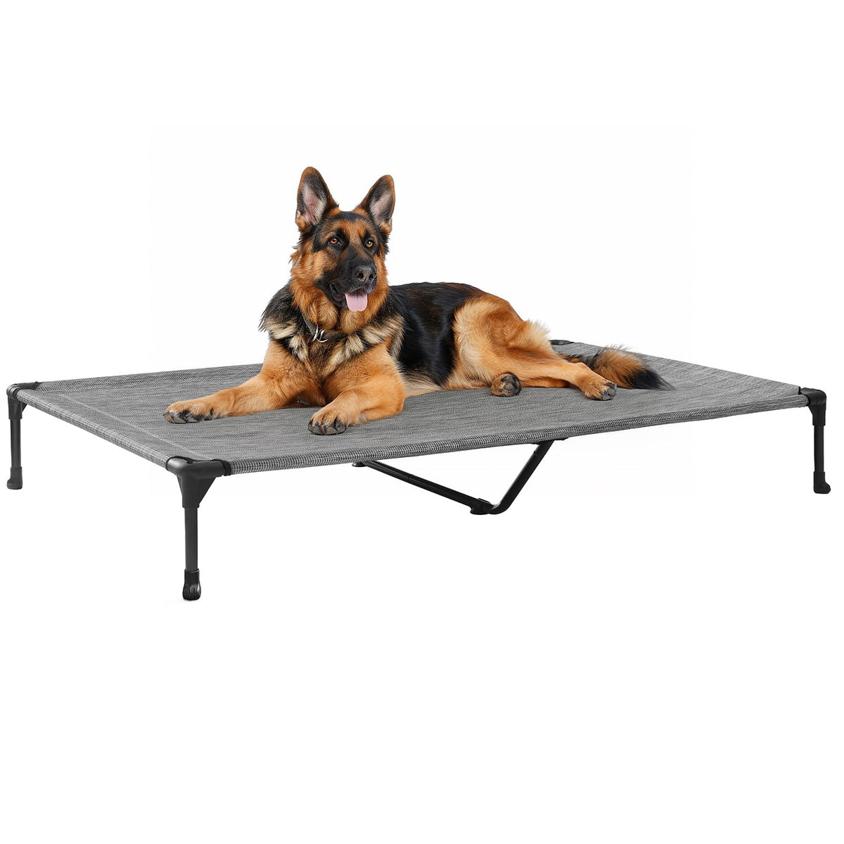 Veehoo cama elevada XL para perros grandes con malla transpirable, descanso fresco al aire libre.