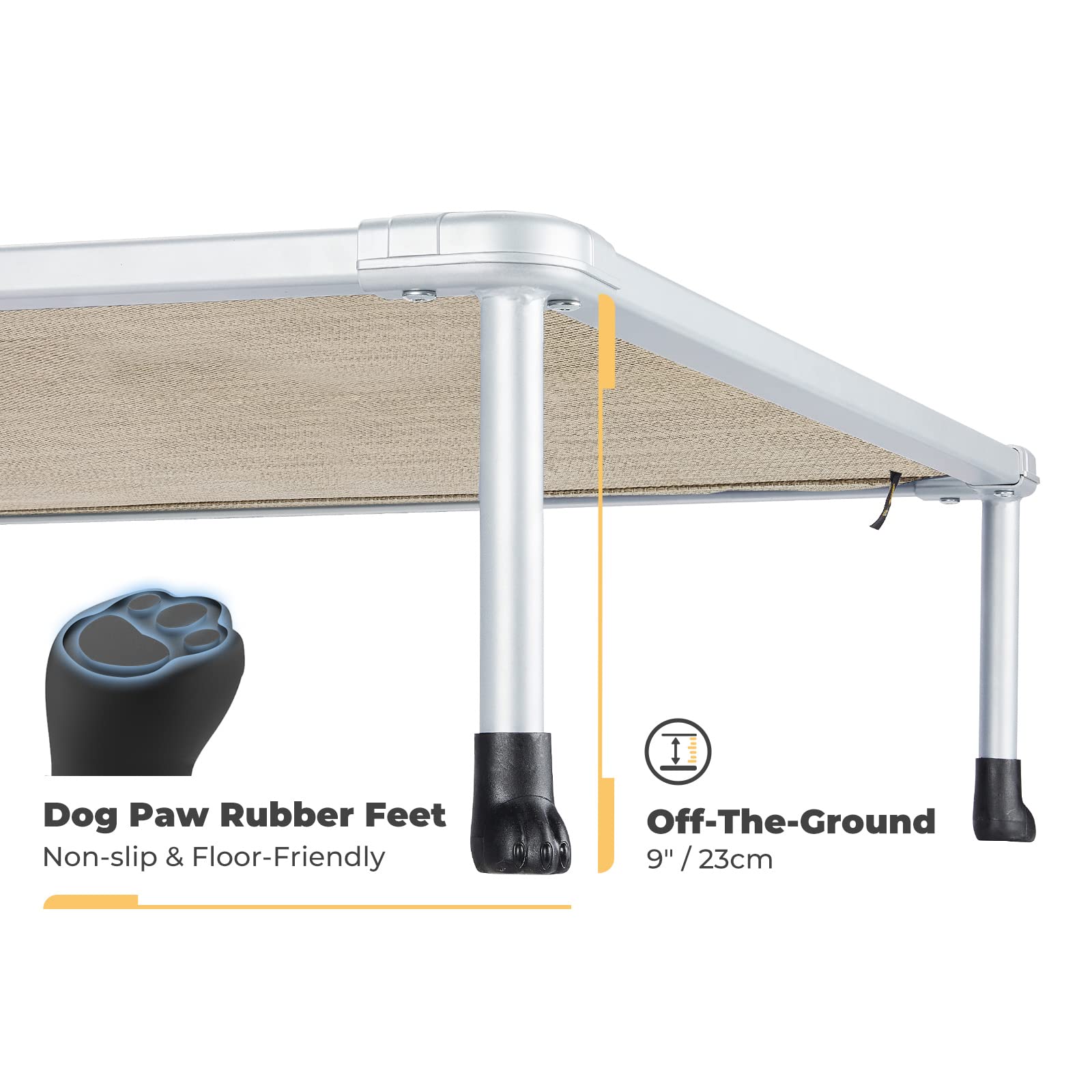 Cama Veehoo con malla transpirable muestra soporte estable para perros grandes.
