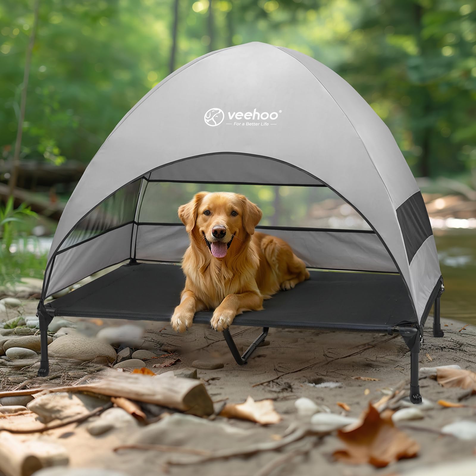Montaje rápido de la cama para perro Veehoo con dosel