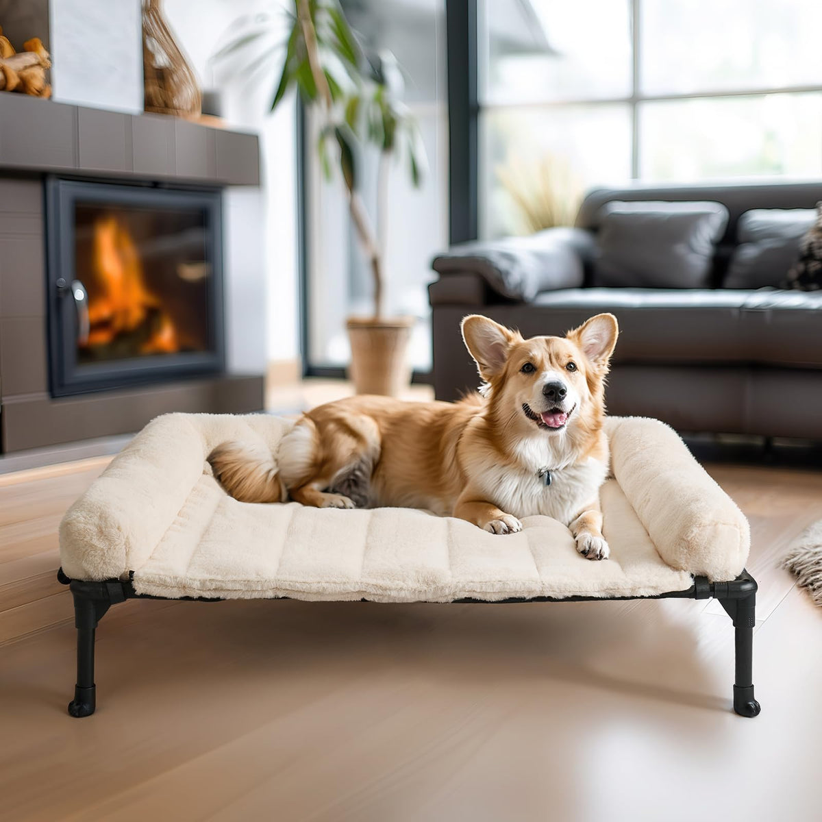 Cama ortopédica elevada Veehoo para perros grandes, soporte cómodo y descanso estable.