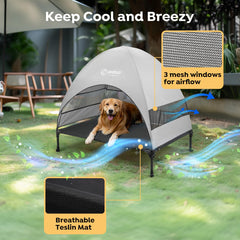 Cama para perros Veehoo con toldo de tres lados para protección solar.