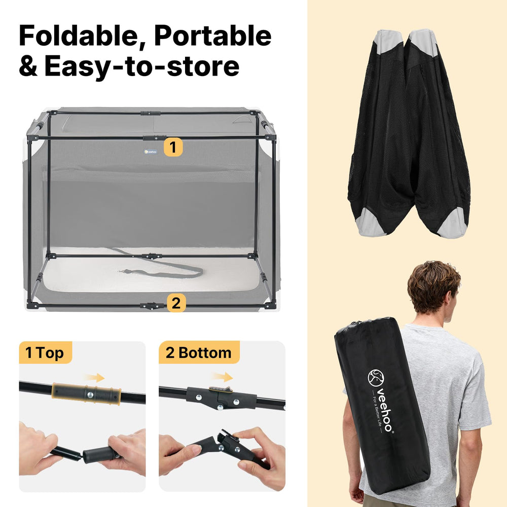 Veehoo jaula con asideros laterales para traslados cómodos.