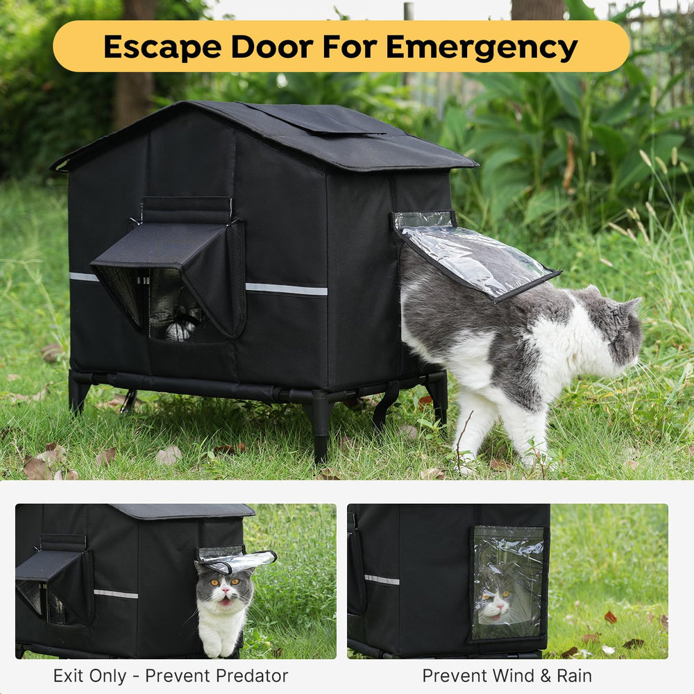 Veehoo puerta de escape para seguridad ante amenazas y frío.