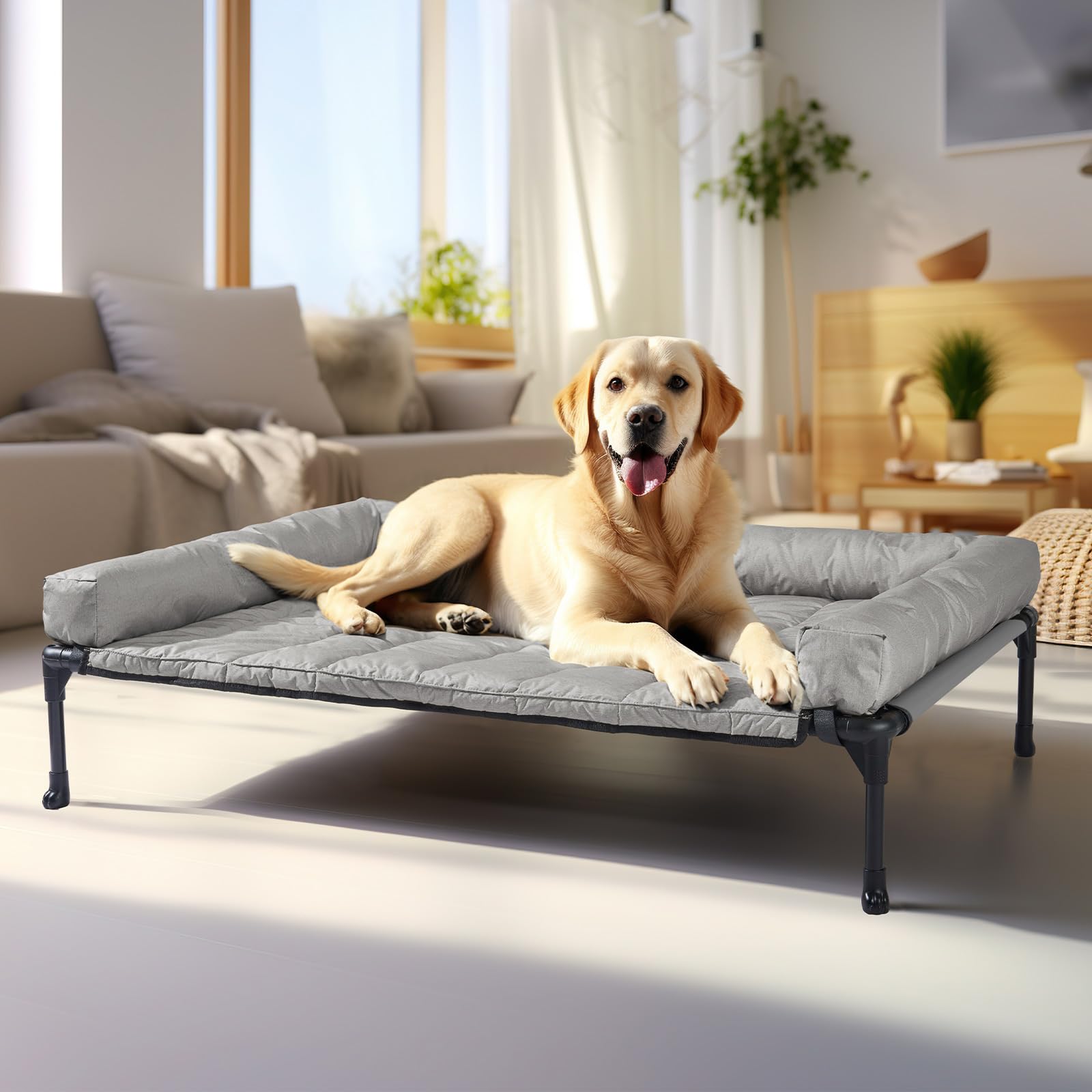 Uso interior y exterior con cama Veehoo para perros.